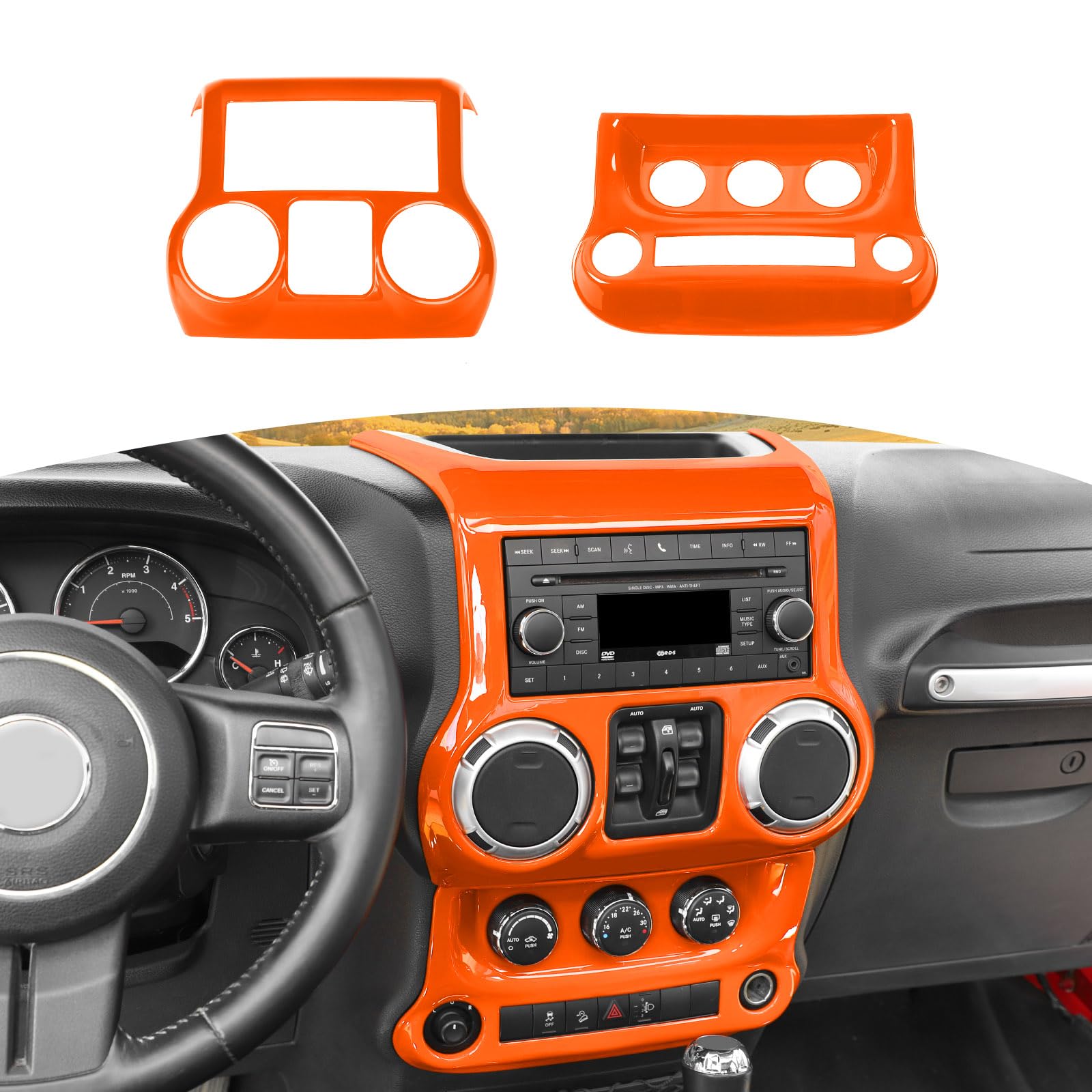 Jeep Wrangler JK JKU 2011-2017 Orange AC Control Panel Cover Trim - RT-TCZ Center Console Accessories (2pcs) - Upgrade Interior for Off-Road & Daily Driving