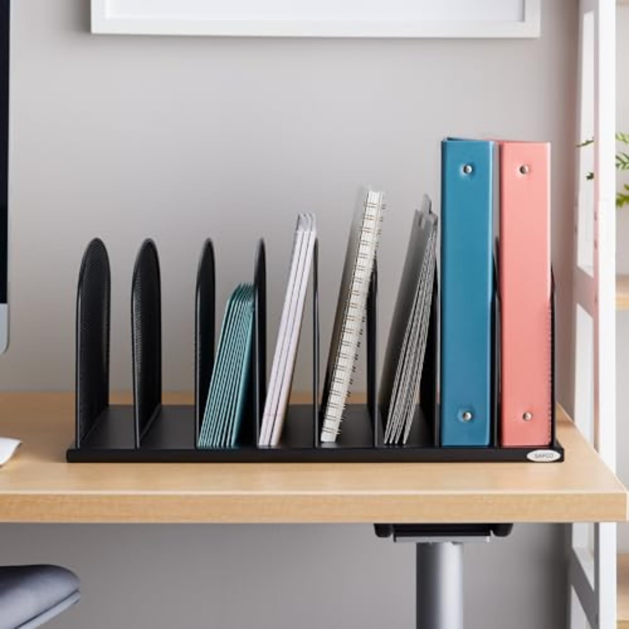 Safco Onyx Desk Organizer - 8 Vertical Compartments Steel Mesh Mail Sorter for Office & Classroom - Black | Perfect for Paper, Mail, and Document Organization at Home or Work