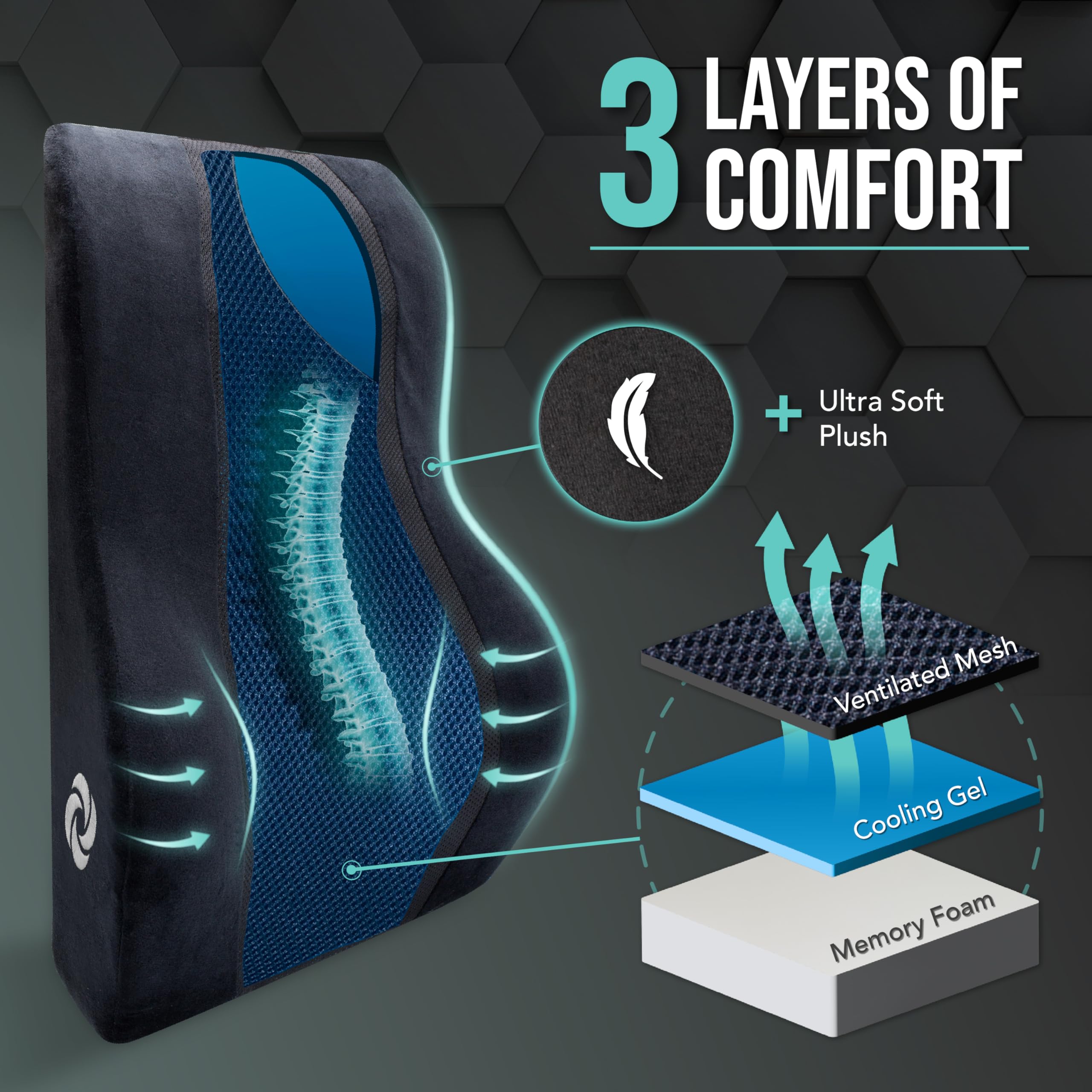 Samsonite Memory Foam Lumbar Support Pillow with Cooling Gel - Ergonomic Mid-Low Back Cushion for Office Chair & Car Seat - High Grade Orthopedic Comfort for Driving, Working & Travel - Relieves Lower Back Pain & Improves Posture