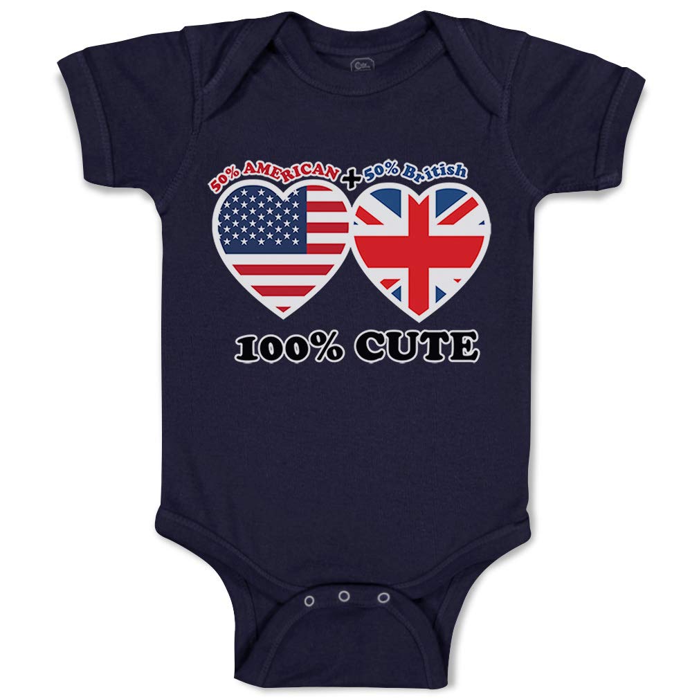 50% British + 50% American = 100% Cute Baby Bodysuit - Funny Cotton Navy Design for Boys & Girls (6 Months) - Perfect for Playtime & Photo Shoots