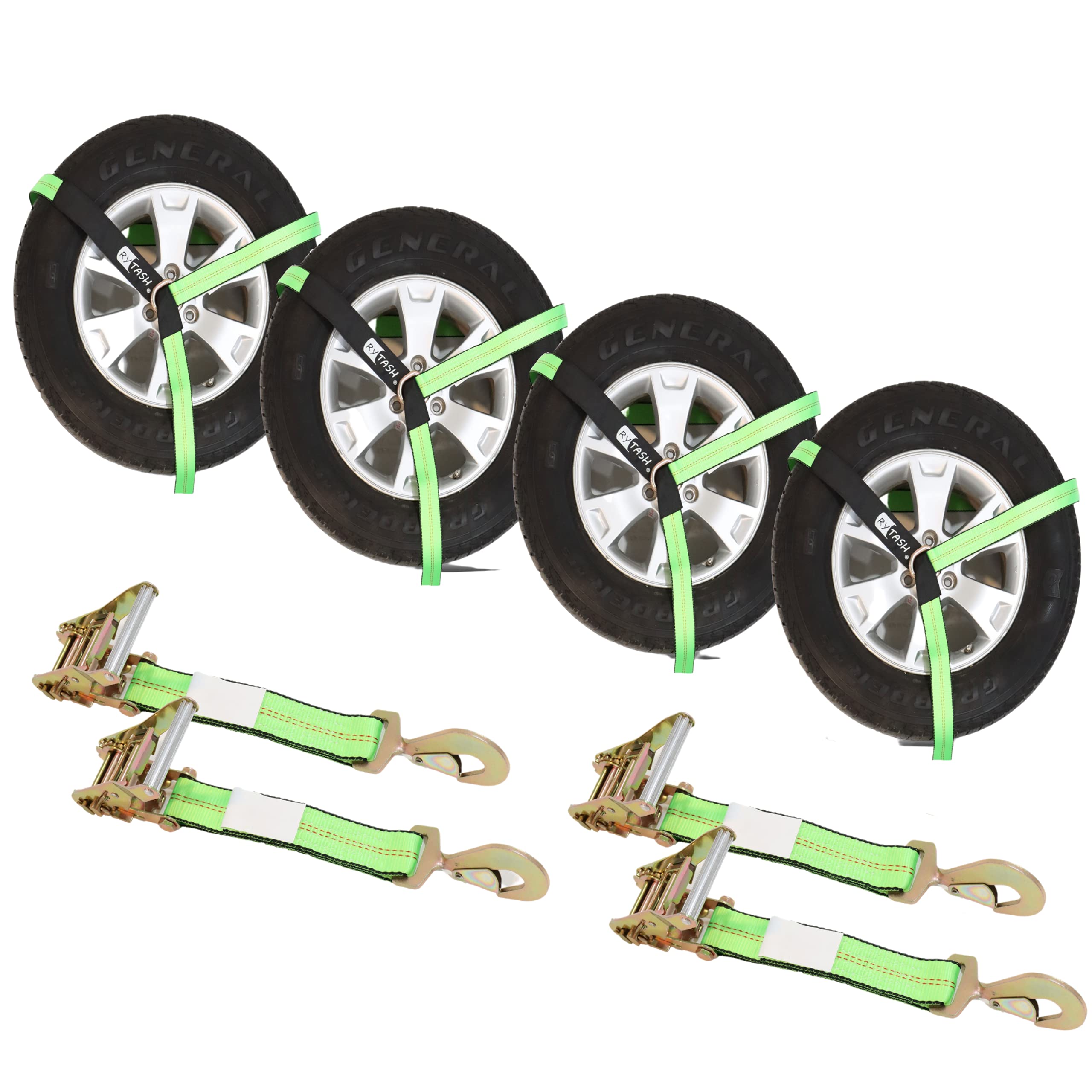 RYTASH 4-Pack Heavy Duty Car Tie Down Straps with Lasso Tire Hooks - 2