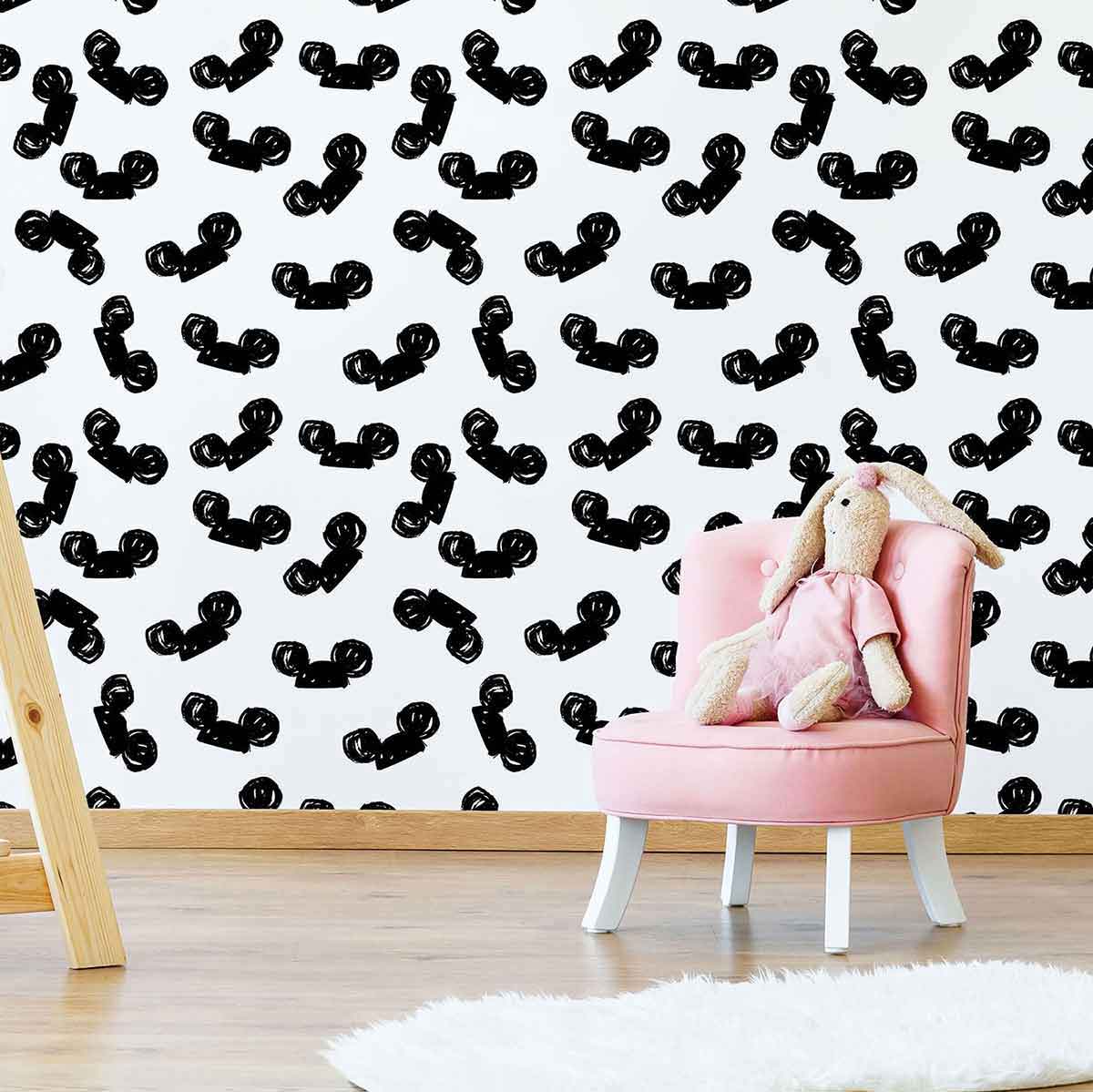 Black and White Mouse Peel and Stick Removable Wallpaper - Self-Adhesive Wall Decal for Kids Room, Nursery, Office Decor - 2000+ Designs for Easy Home Makeover