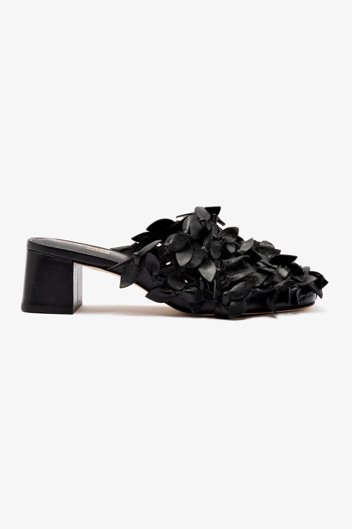 Larroudé x Jonathan Cohen Black Leather Dew Drop Mule - Stylish Women's Slide Sandals for Casual Outings & Summer Parties