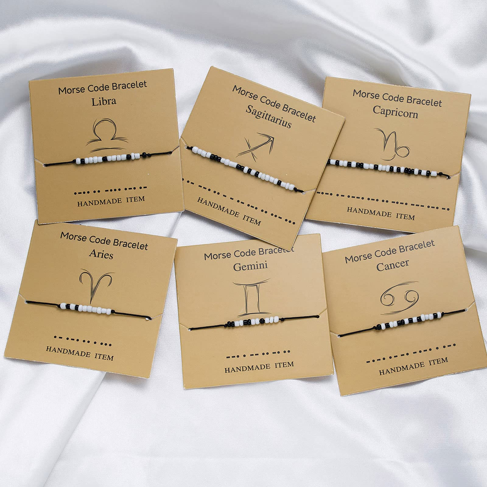 HUASAI Zodiac Morse Code Bracelet for Women & Men - Adjustable 12 Constellation Beaded String Bracelet - Inspirational Gift for Best Friends, Couples with Message Card - Perfect for Birthdays, Anniversaries & Daily Wear