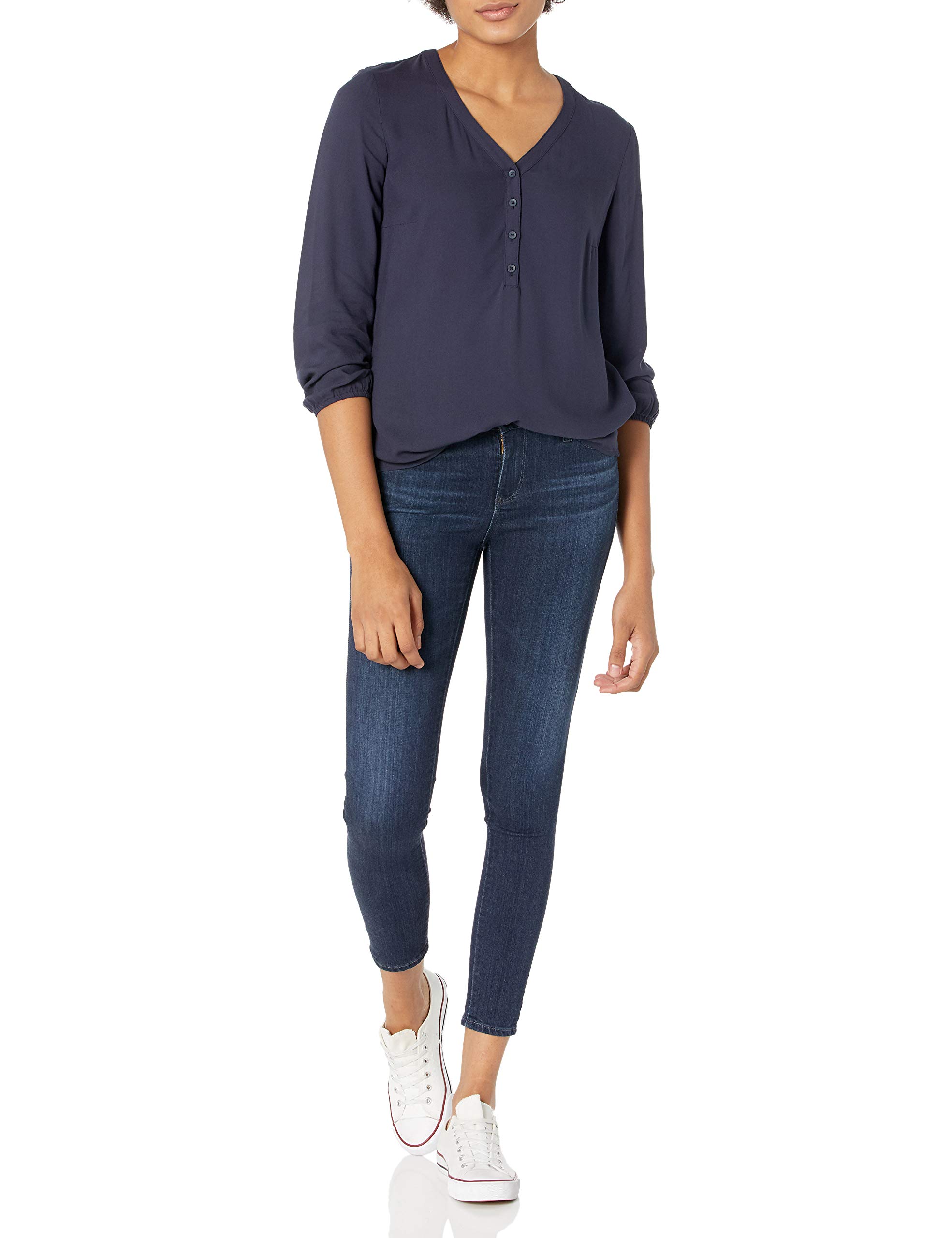 Amazon Essentials Women's 3/4 Sleeve Button-Down Popover Shirt - Casual Office Wear & Spring Outfits for Women
