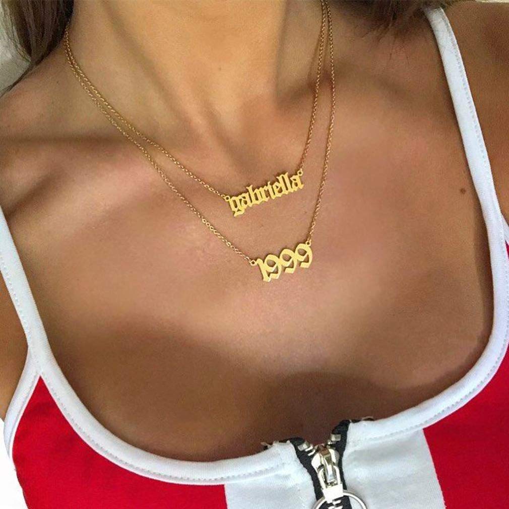 JIAHATE Initial Birth Year Necklace for Women & Men - Stainless Steel Old English Font Pendant with Chain - Personalized Birthday Gift, Friendship Jewelry for Anniversaries & Special Occasions