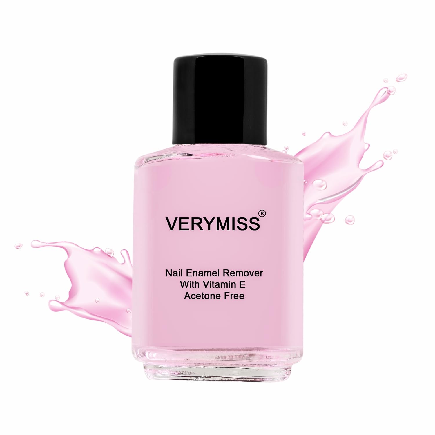 VERYMISS Pink Nail Polish Remover - Acetone Free, Vitamin E Enriched, 100% Vegan & Cruelty Free - 50ml Bottle for Gentle At-Home Manicures & Nail Care