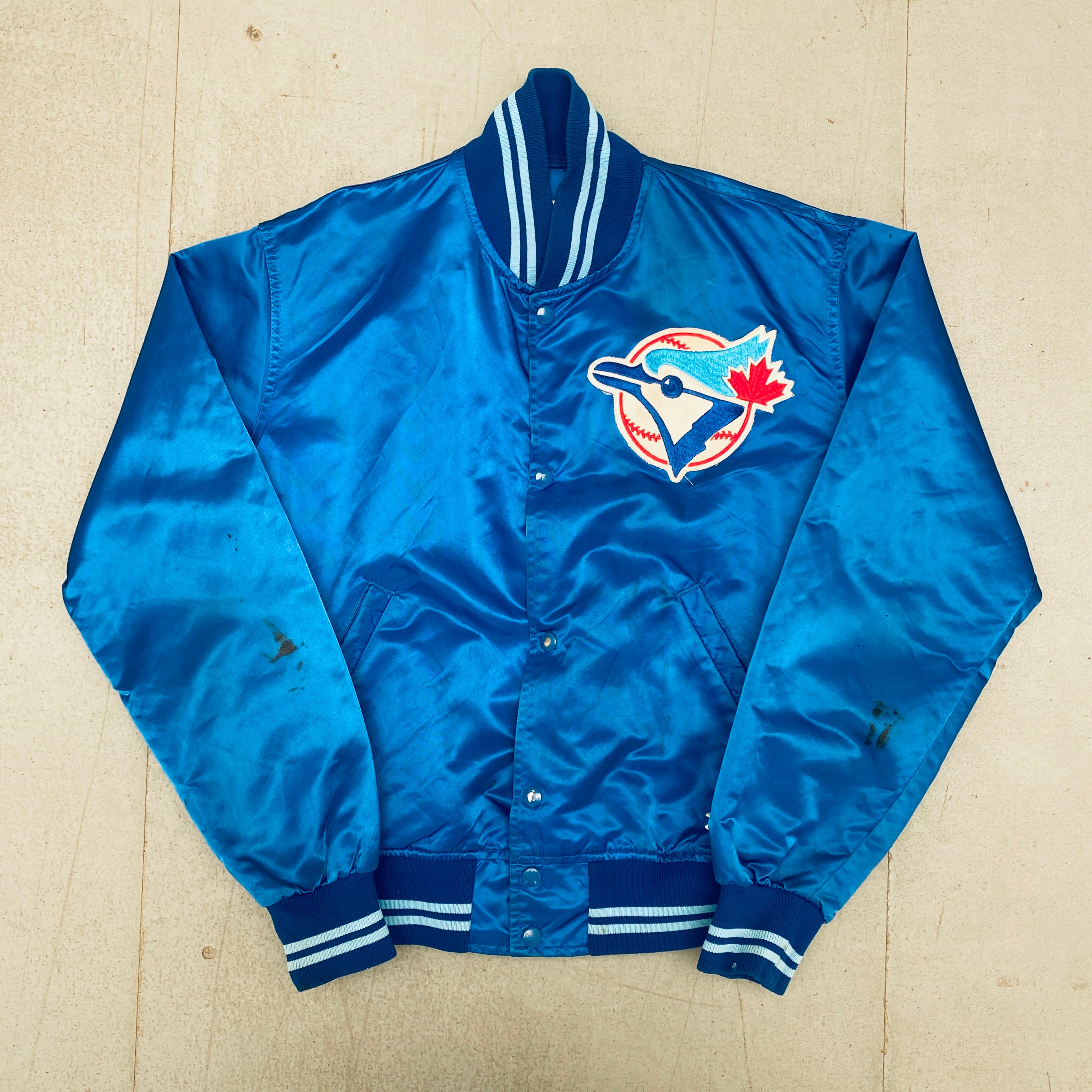 Toronto Blue Jays Vintage 1980s Satin Starter Bomber Jacket - Lightweight Diamond Collection - Size M - Retro Baseball Fan Gift & Game Day Outfit