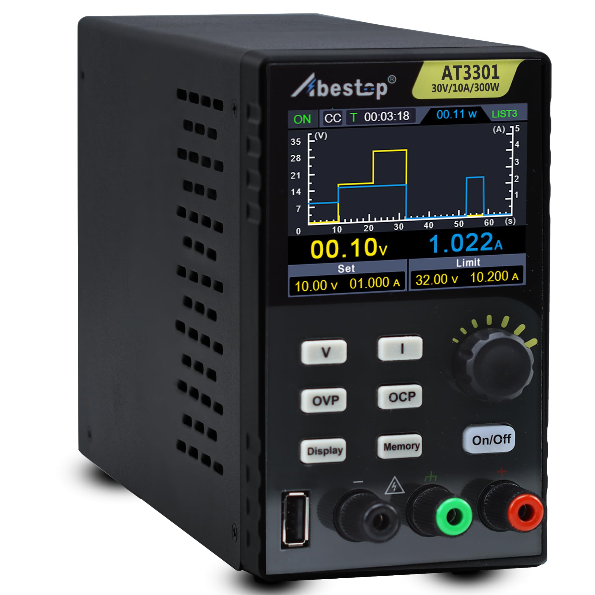Abestop AT3301 30V 10A 300W Adjustable Digital Bench Power Supply with 4-Digit LCD Display - High Precision 10mV/1mA Resolution, Overload Protection - Ideal for Electronics Testing, Lab Experiments, DIY Projects
