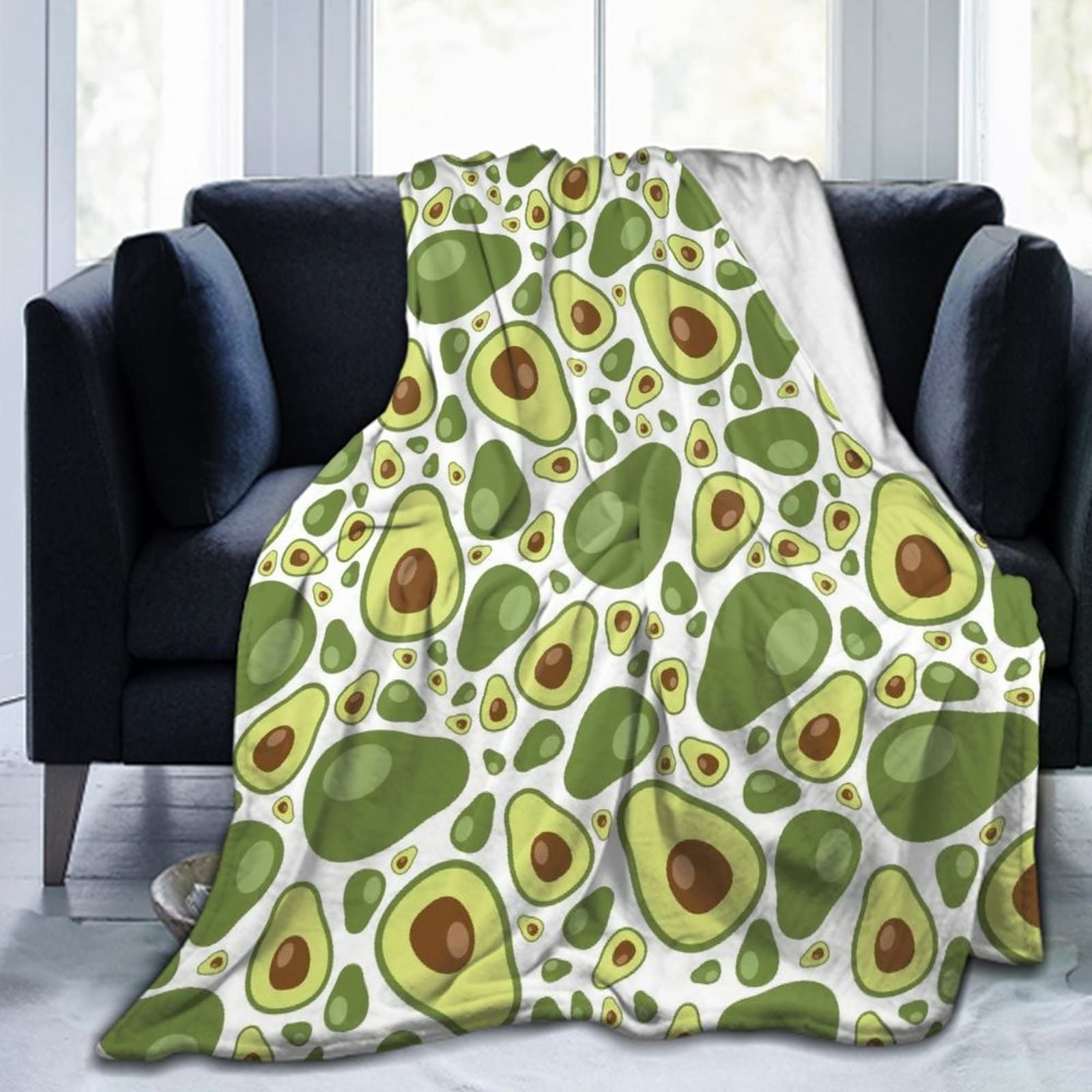 Lightweight Flannel Blanket - Small & Large Warm Throw Blanket with Avocado Pattern | Soft Fleece Blanket for Couch, Bed, Sofa & Chair | Queen & King Size (50x40 Inches) | Perfect for Fall Season, Cozy Home Decor & Gift Giving