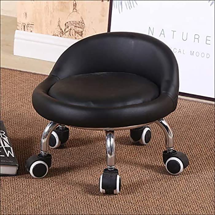 Low Rolling Stool with Wheels - Adjustable Height Round Stool for Kids Learning, Home Garage, SPA, Medical & Salon Use - Soft Padded Seat & Smooth Mobility for Comfort