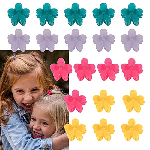 AOPRIE 20-Pack Mini Sunflower Hair Clips for Women & Girls - Small Size Hair Claw Clips in Pink, Green, Yellow, Purple - Cute Hair Accessories for School, Parties & Everyday Styling