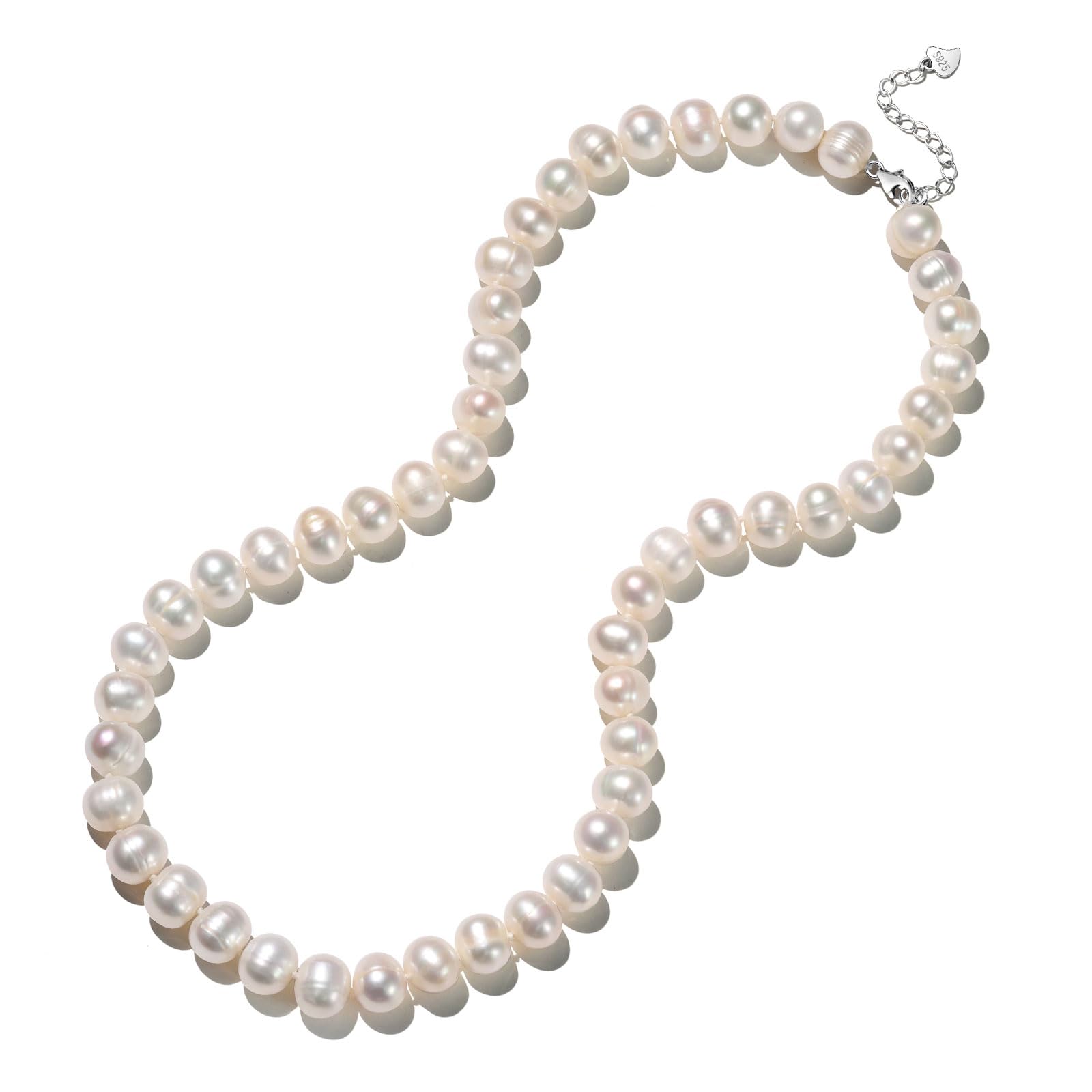 Freshwater Cultured Pearl Jewelry Set for Women - Necklace, Earrings & Bracelet with 925 Sterling Silver Clasp | Elegant Gift for Mother's Day, Anniversary, Birthday & Wedding | Perfect for Formal Events, Office Wear & Special Occasions - 18+2 Inch