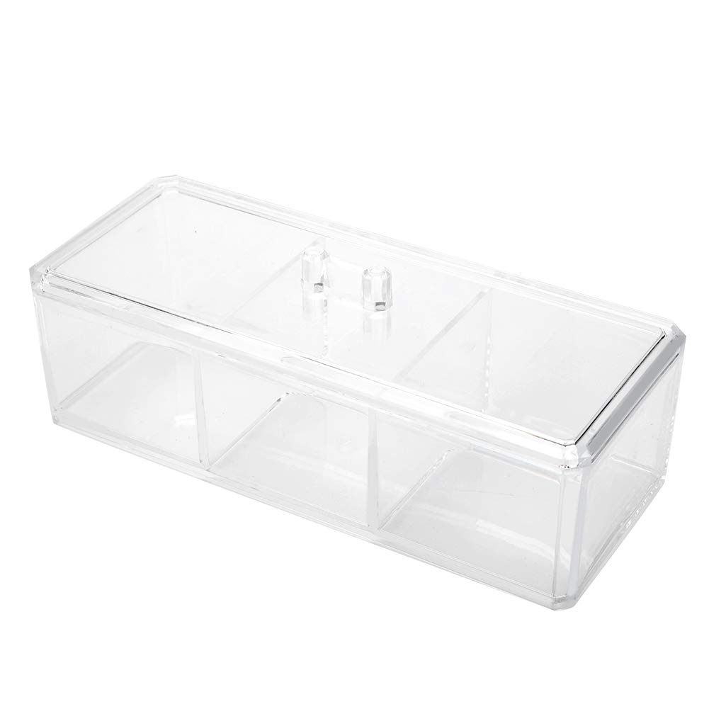 EBTOOLS 3 Grid Clear Acrylic Cotton Swab Holder | Makeup & Jewelry Organizer | Desktop Storage Case for Q-Tips, Earrings & Rings | Perfect for Vanity, Bathroom & Travel Organization
