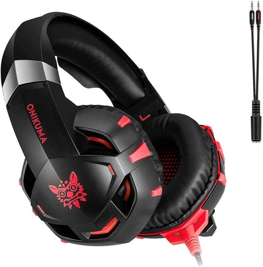 Best Wired Gaming Headset for PS4, PC, Xbox One - 7.1 Surround Sound, Noise-Cancelling Mic, LED Blue Light (Red) - Perfect for Competitive Gaming & Online Chat
