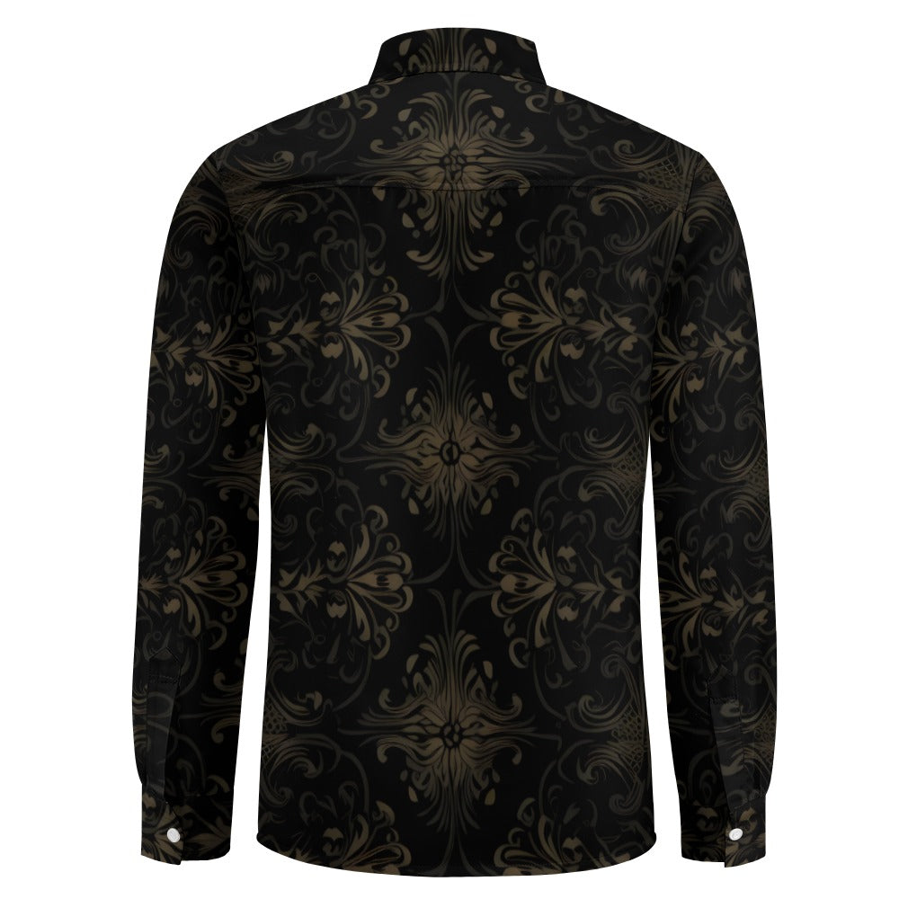 Gothic Simple Design Casual One Pocket Long Sleeve Shirt for Men & Women | Vintage Punk Style Cotton Blouse for Daily Wear, Street Fashion and Gothic Events