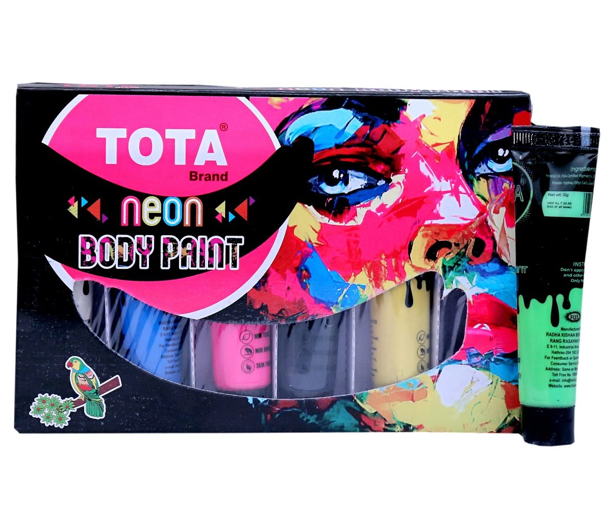 Non-Toxic Face & Body Paint Set - 6 Vibrant Colors (White, Yellow, Orange, Green, Blue, Pink) for Parties, Halloween, Holi Festival & UV Glow Events | Safe for Kids & Adults | Perfect for Costume Parties, Festivals & Nighttime Celebrations