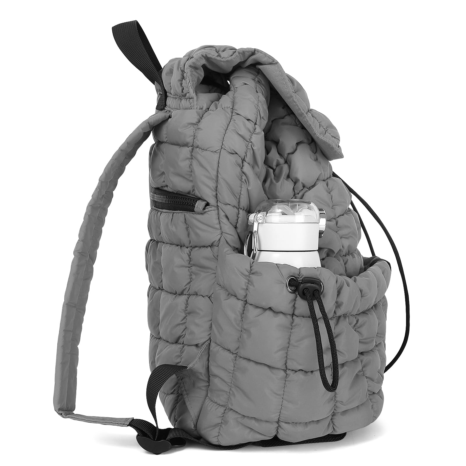 CONTAIL 18L 14 Inch Quilted Puffer Backpack - Waterproof Top Flap Drawstring Laptop Backpack for Women & Men, Lightweight Travel Daypack for School, Work, Hiking & Outdoor Activities (Grey)