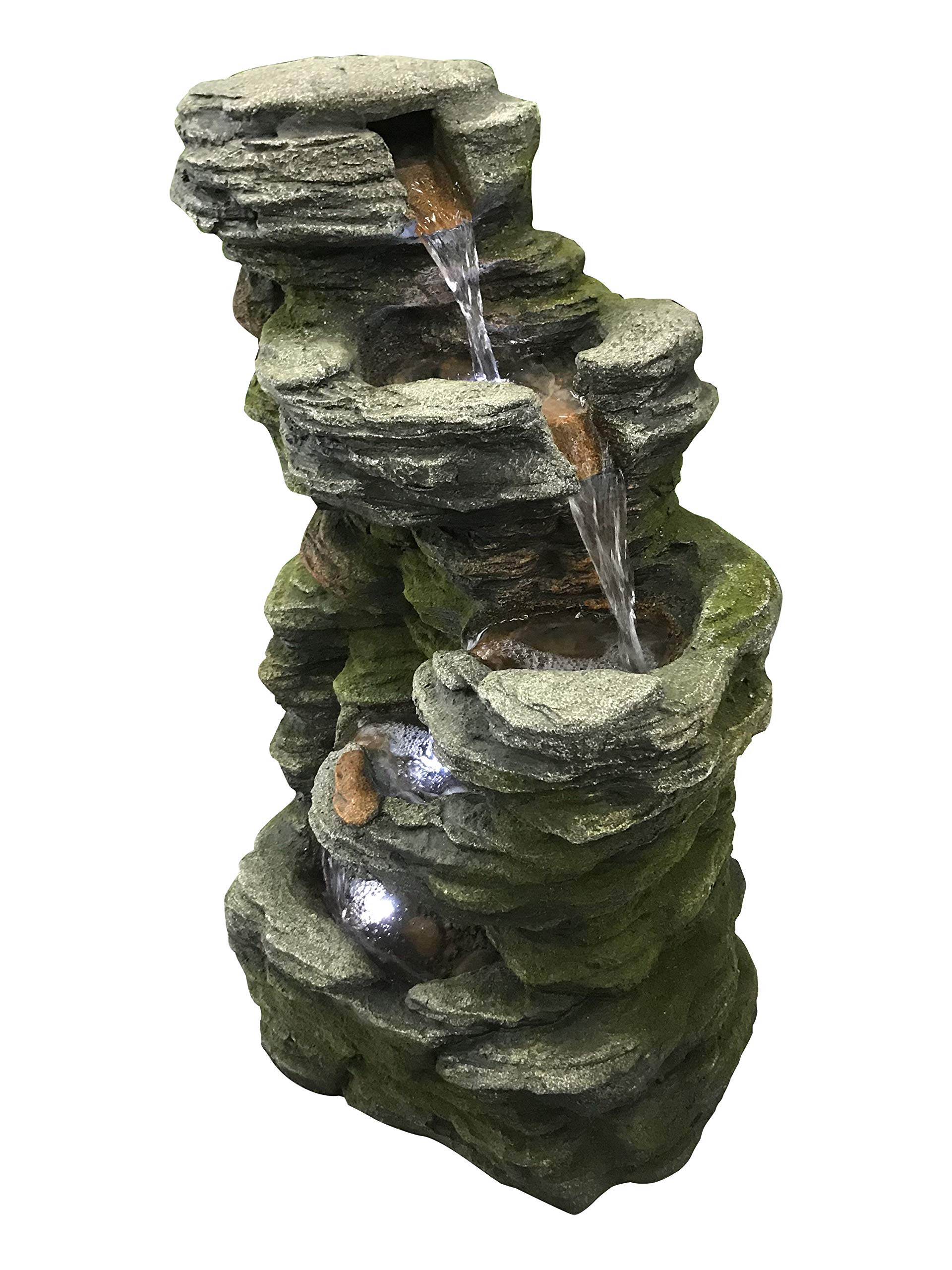 Multilevel Stone Fountain with 3 Cool White LED Lights - Perfect for Garden, Patio, and Outdoor Decor