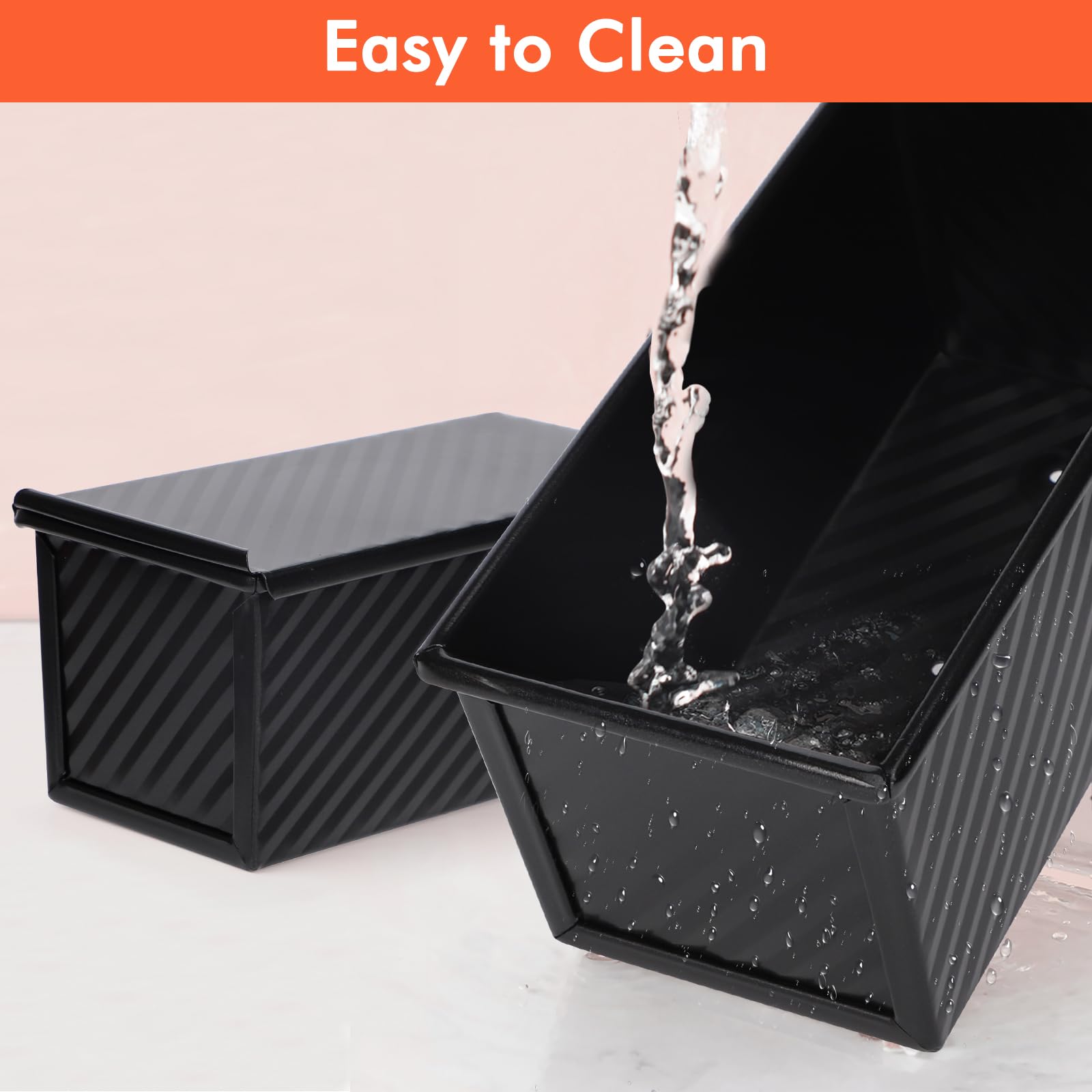 Beasea 2-Pack 0.5 lb Small Pullman Loaf Pans with Lid - Nonstick Carbon Steel Mini Bread Baking Pans for Homemade Bread, Toast, Sandwich - Perfect for Oven Baking & Meal Prep (Black)
