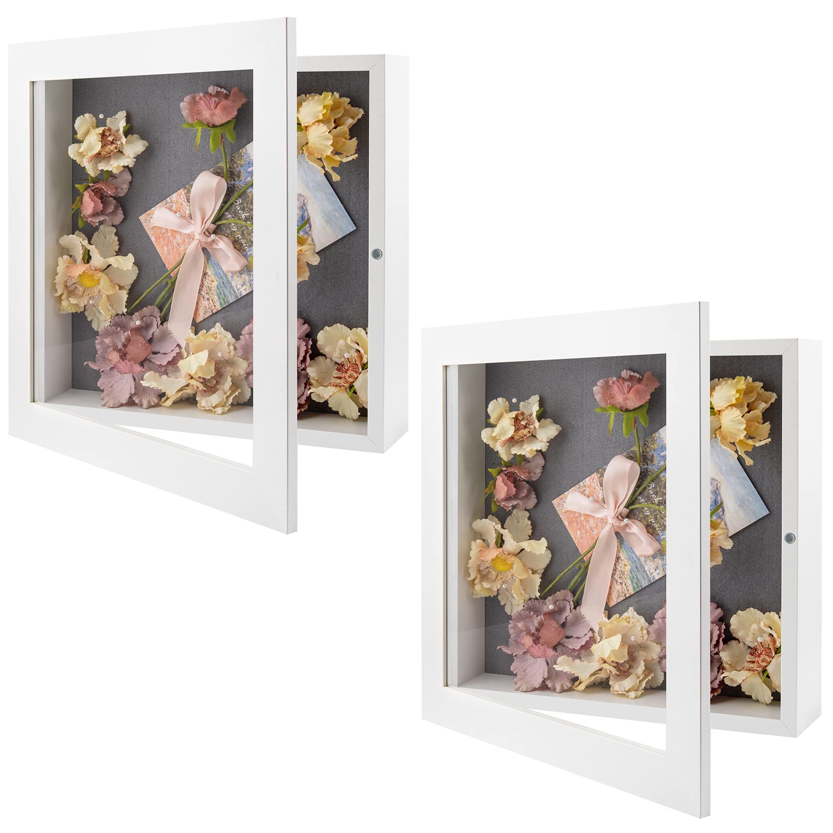 Golden State Art 11x11 Shadow Box Frame Display Case - 2 Inch Depth, White (2 Pack) - Perfect for Collages, Collections, Mementos, Home Decor & Wall Display