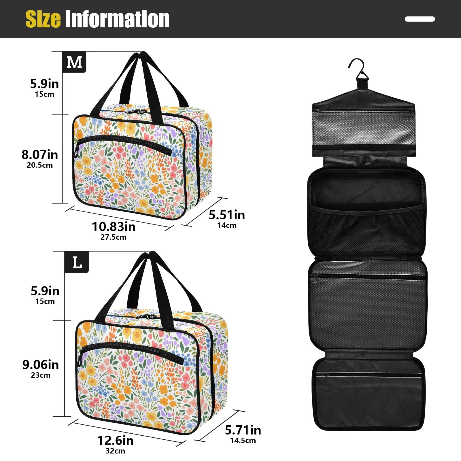 CHIFIGNO Hanging Travel Toiletry Bag for Women & Men - Large Floral Cosmetic Organizer with Hooks | Perfect for Bathroom, Gym, Camping & Vacation Trips