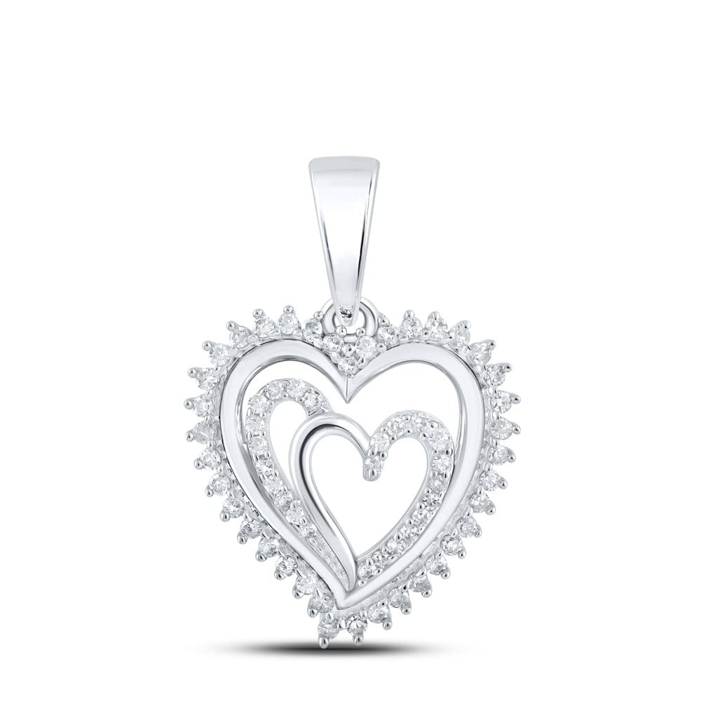 10K White Gold Women's Round Diamond Heart Pendant Necklace - 1/4 CTTW Genuine Diamond Jewelry - Perfect for Valentine's Day, Anniversary & Romantic Gifts