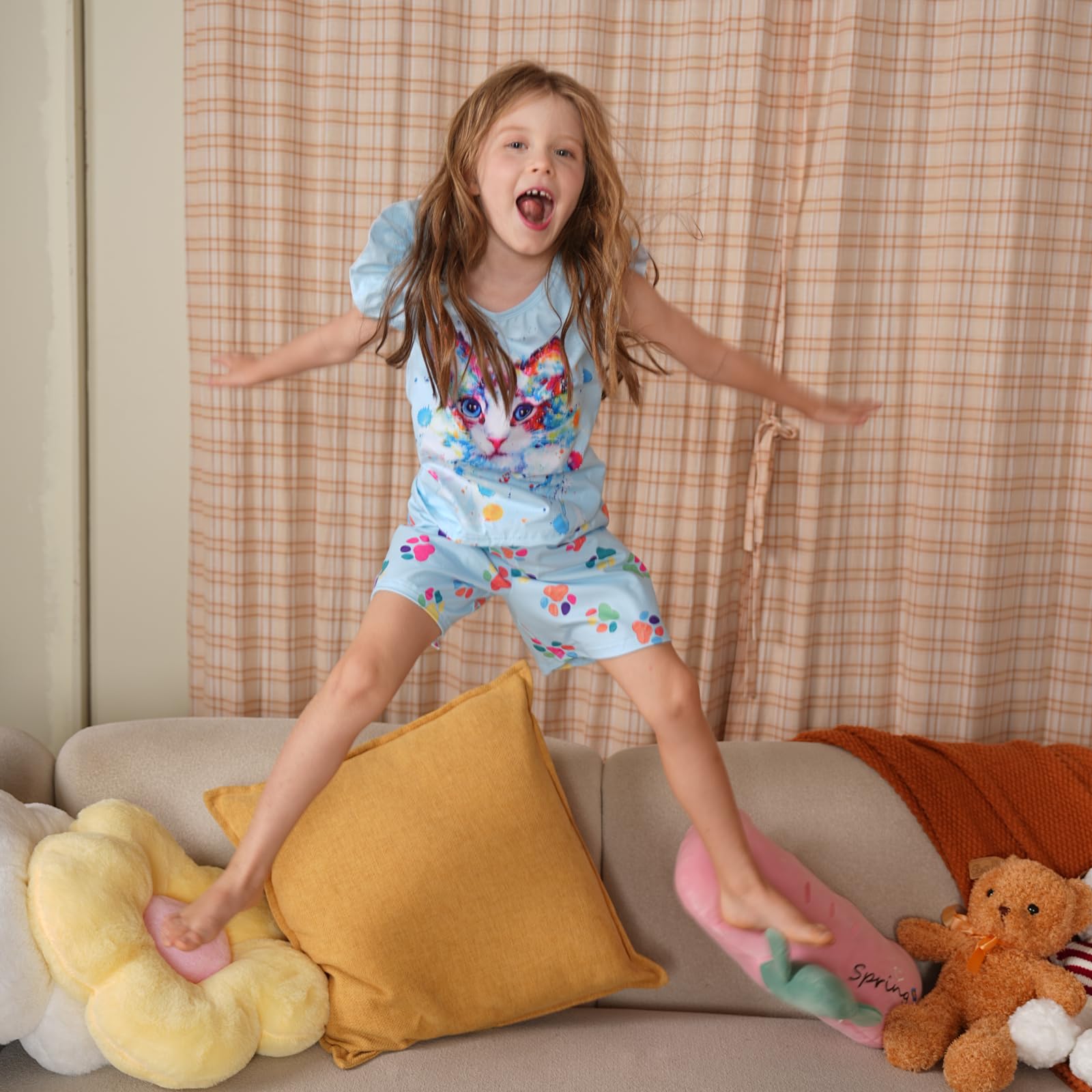 **LQSZ Girls Pajamas Set - Soft Cotton Toddler Sleepwear for Girls 2-12 Years | Cute Summer PJs for Kids | Perfect Gift for Birthday & Sleepovers**    *（优化点：增加材质描述、年龄范围更清晰，突出适用场景如生日礼物和睡衣派对）*
