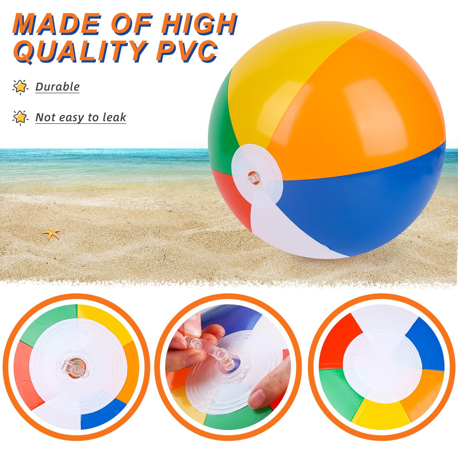 24PCS 8-Inch Inflatable Beach Balls Bulk - Colorful Summer Pool Toys for Kids, Adults, Family Water Games & Beach Party Supplies | Perfect for Swimming Pools, Backyard Parties, Ocean Vacations
