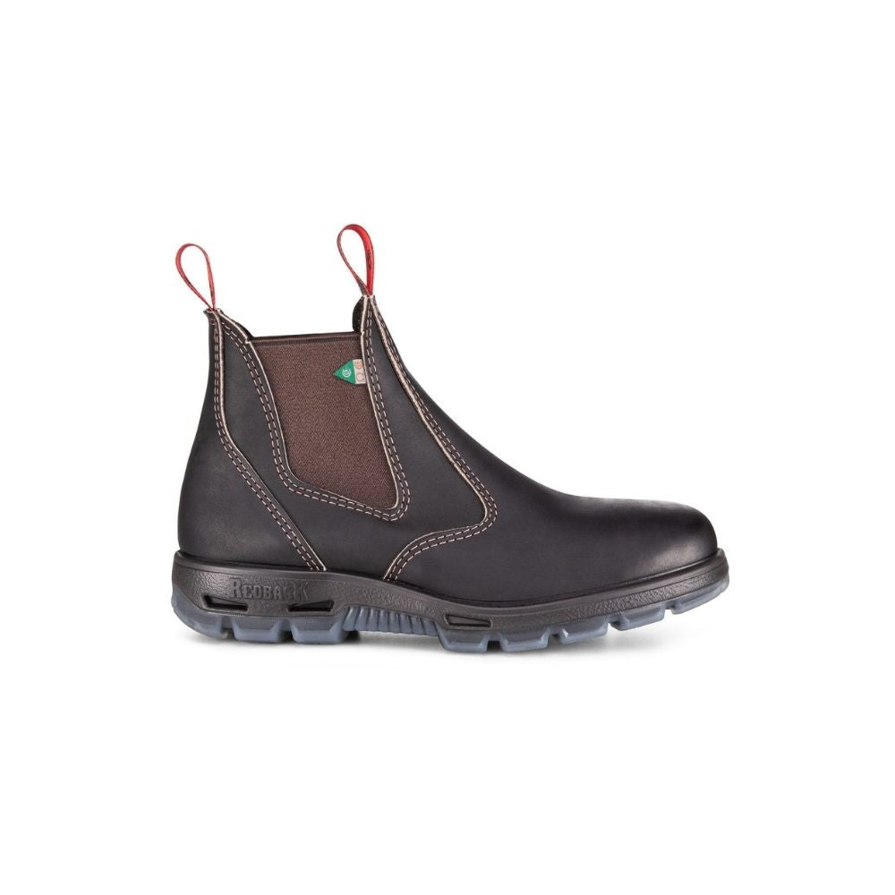 Redback Bobcat Unisex Slip-On Steel Toe Work Boots - Claret Oil Kip Leather - Comfortable & Durable Safety Shoes for Construction, Warehouse & Industrial Work