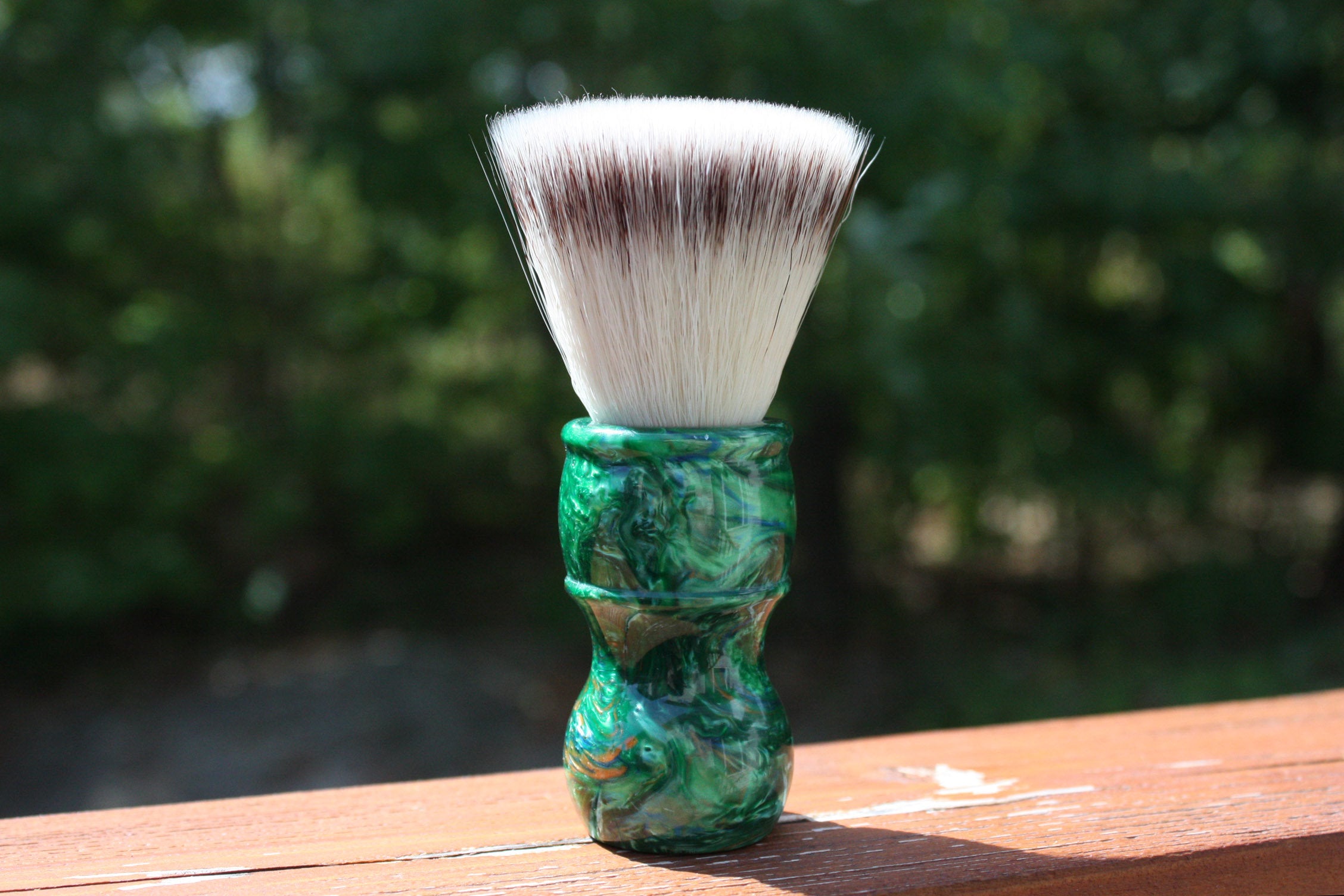 24mm Flat Top Makeup Brush with Elegant Emerald Handle - Perfect for Foundation, Concealer & Cream Blush Application