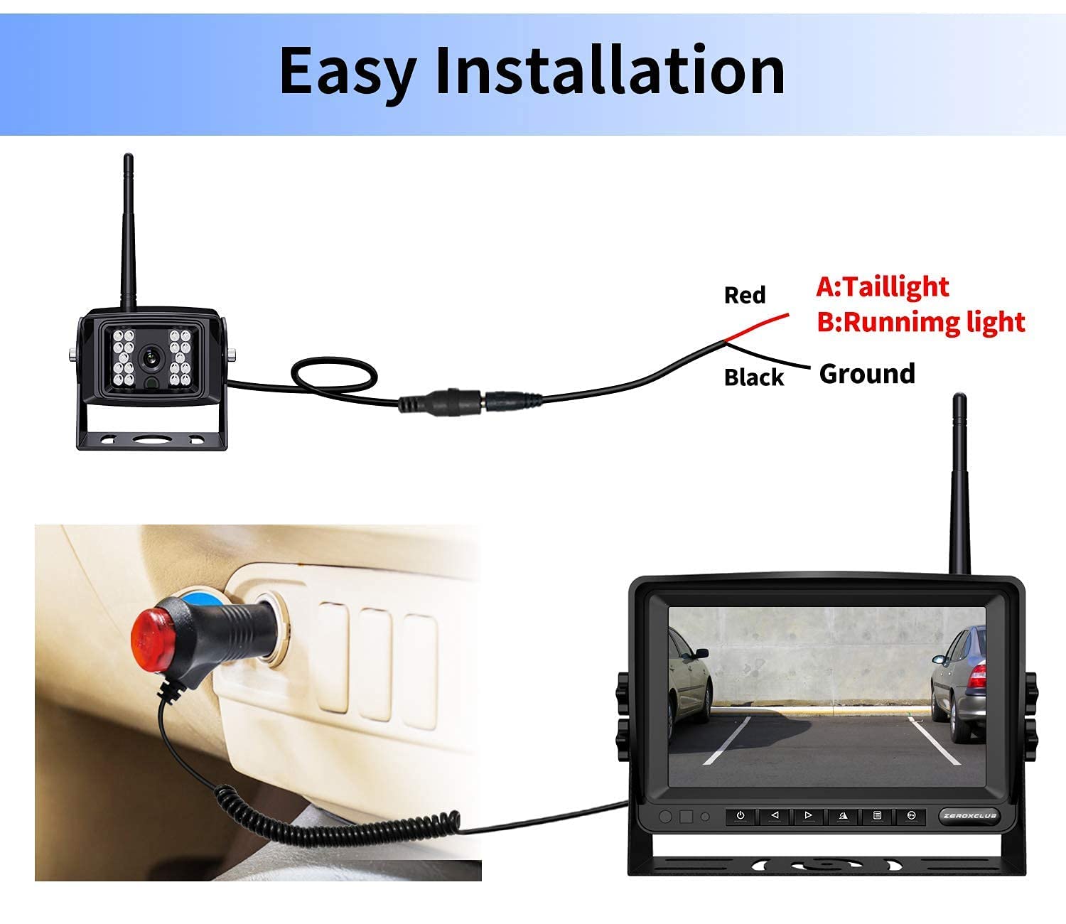 7 Inch Dual 1080P Wireless Backup Camera System Kit with 7