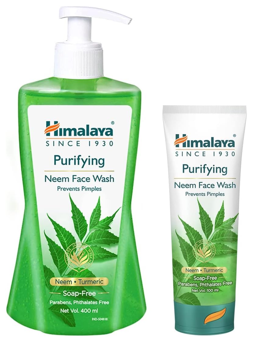 Himalaya Purifying Neem Face Wash for Acne & Oily Skin - 400ml & 100ml | Natural Herbal Cleanser for Daily Skincare Routine | Perfect for Morning & Night Face Cleansing