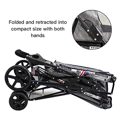La La Pet® Portable Double-Layer Folding Pet Stroller with Removable Cup Holder & Storage Basket - 4-Wheel Dog Pushchair for Small Dogs & Cats - Breathable Travel Carrier for Outdoor Walks, Shopping & Vet Visits (Deep Blue)
