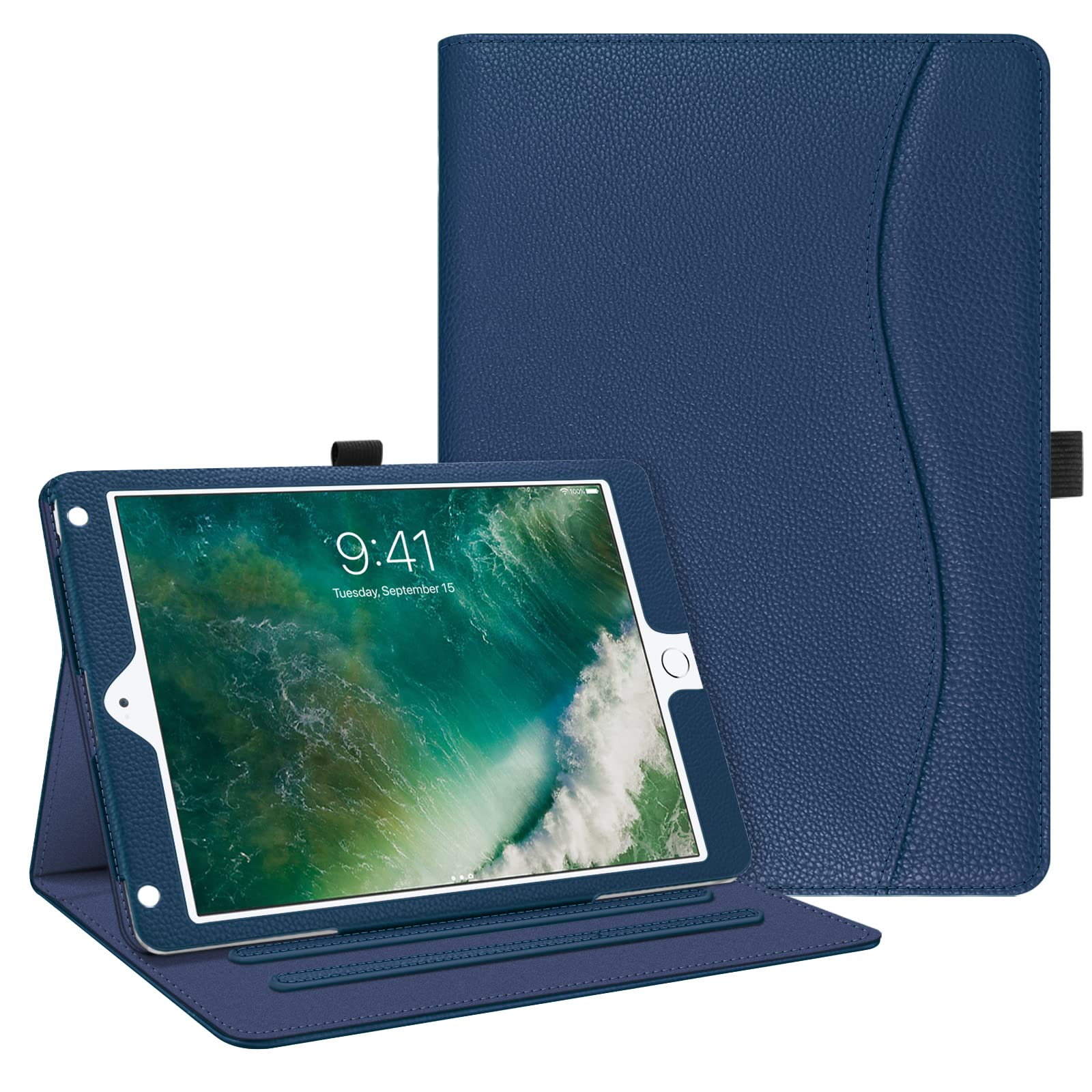 Fintie iPad Case for iPad 9.7 (2018/2017), iPad Air 2, iPad Air 1 - Premium Folio Cover with Corner Protection, Multi-Angle Stand, Auto Wake/Sleep & Storage Pocket - Navy Blue - Perfect for Work, School & Travel