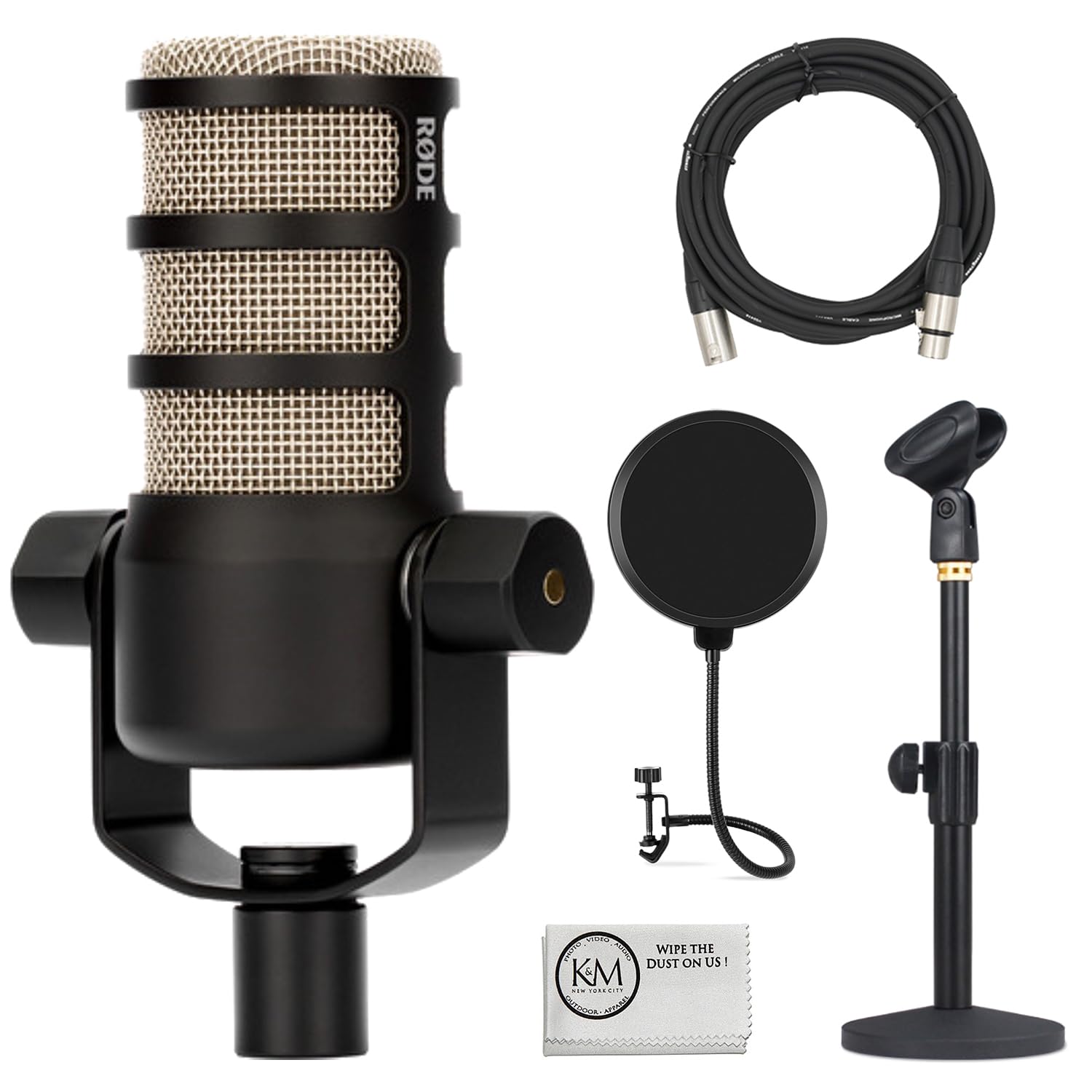 Rode PodMic Dynamic Podcasting Microphone Kit with Boom Arm, Pop Filter & XLR Cable - Professional Studio Quality Sound for Podcasters, Streamers & Voiceovers - Perfect for Home Recording & Live Streaming