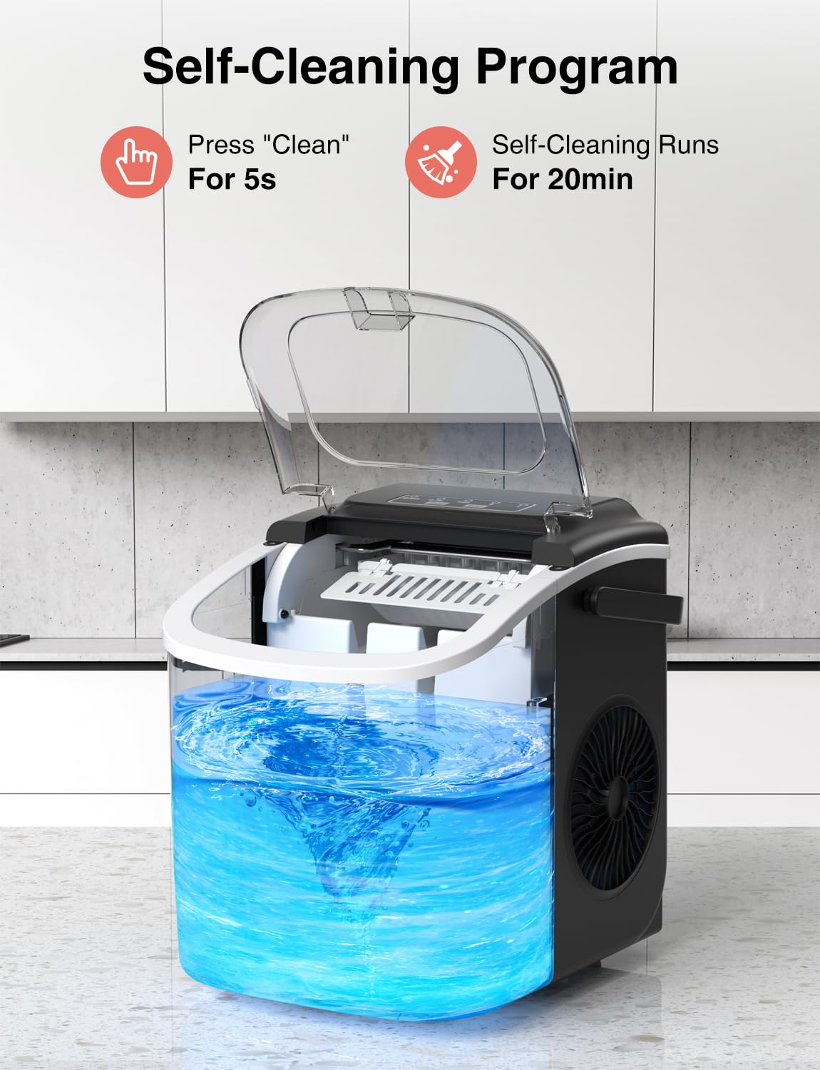 CROWNFUL Portable Countertop Ice Maker Machine - Self-Cleaning with Handle, Scoop & Basket - Makes 9 Bullet Ice Cubes in 6 Minutes, 26lbs/24H - Perfect for Home Kitchen, Office, Bar, Parties & Outdoor Gatherings