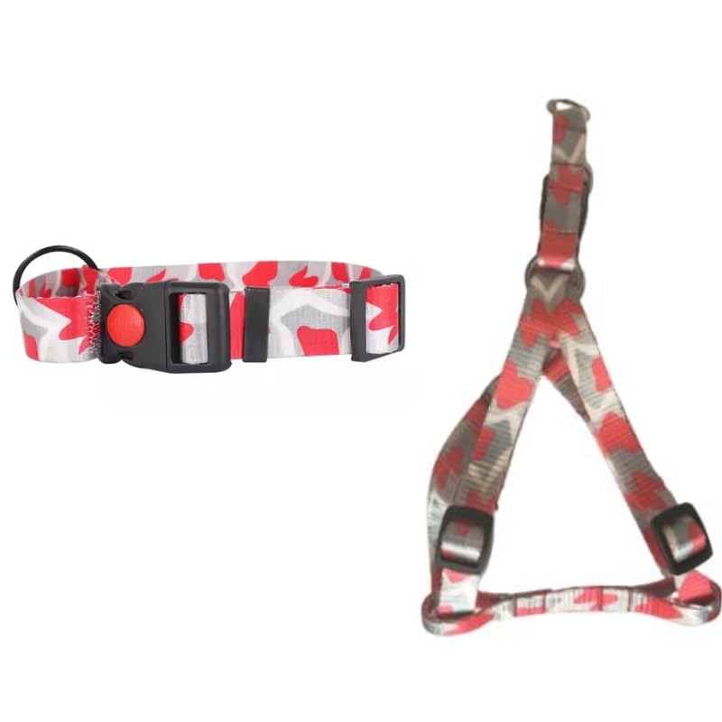 Premium Adjustable Nylon Dog Collar & Harness Set for Small to Medium Breeds - Durable, Tear-Resistant Red Collar (15mm) - Perfect for Daily Walks, Training & Outdoor Adventures