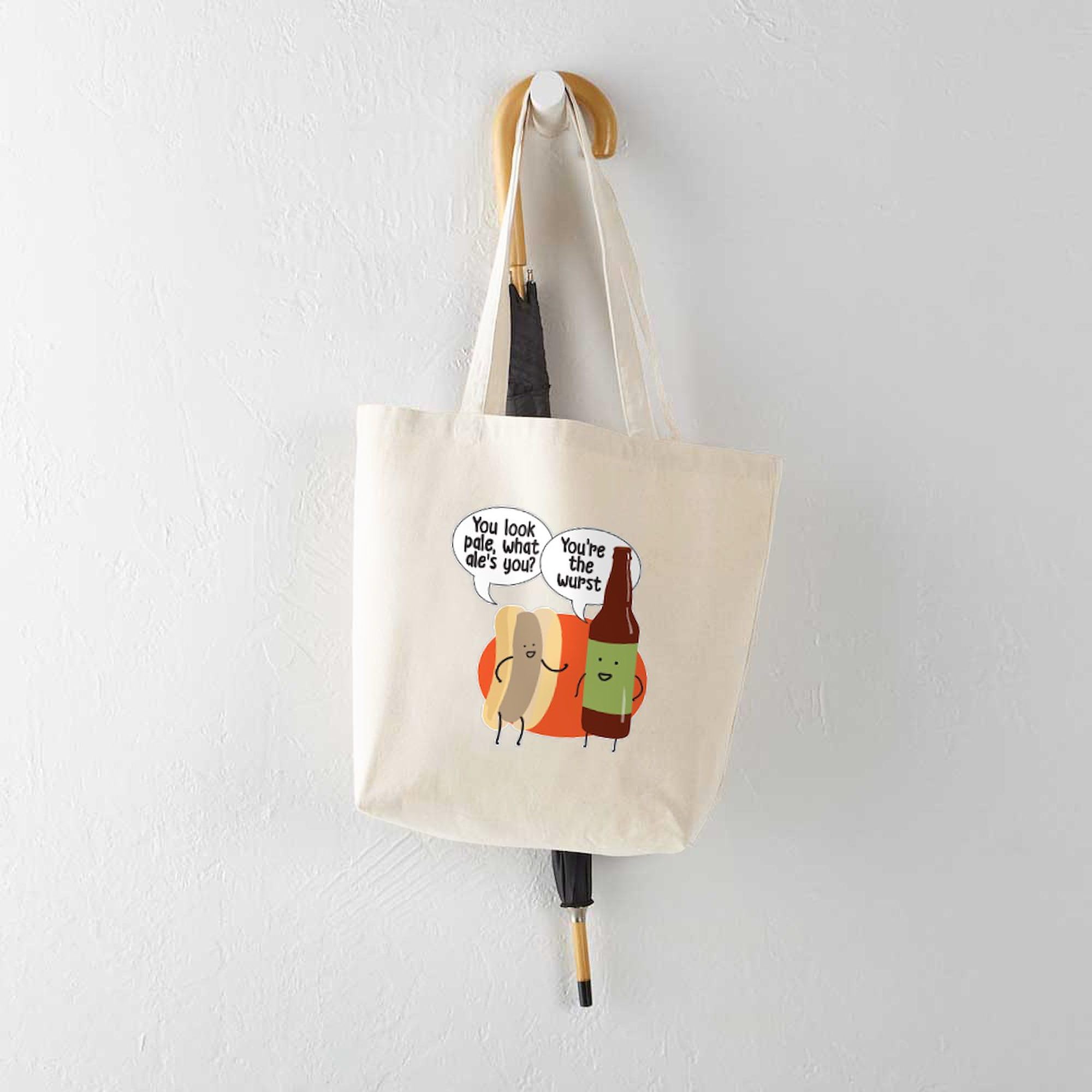 **Ale Bratwurst Tote Bag - Natural Canvas Reusable Shopping Bag for Groceries, Beach, Picnics & Errands**