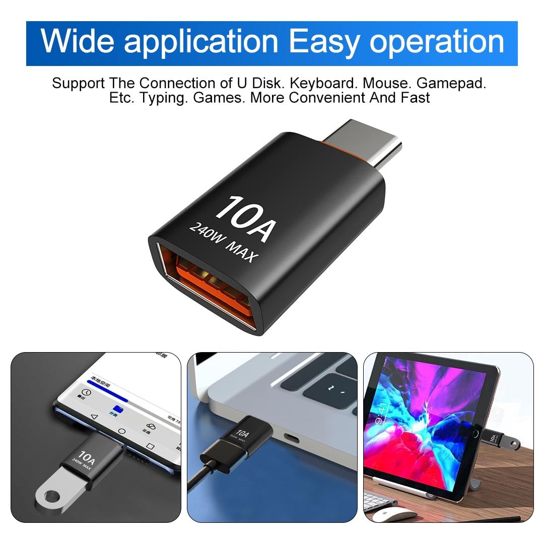 DHTtechky USB C to USB 3.2 Adapter 4-Pack - Type C Male to USB Female Converter - Fast Charging & Data Transfer - Compatible with MacBook, iPad, Samsung Galaxy - Portable Aluminum Design for Travel & Office Use