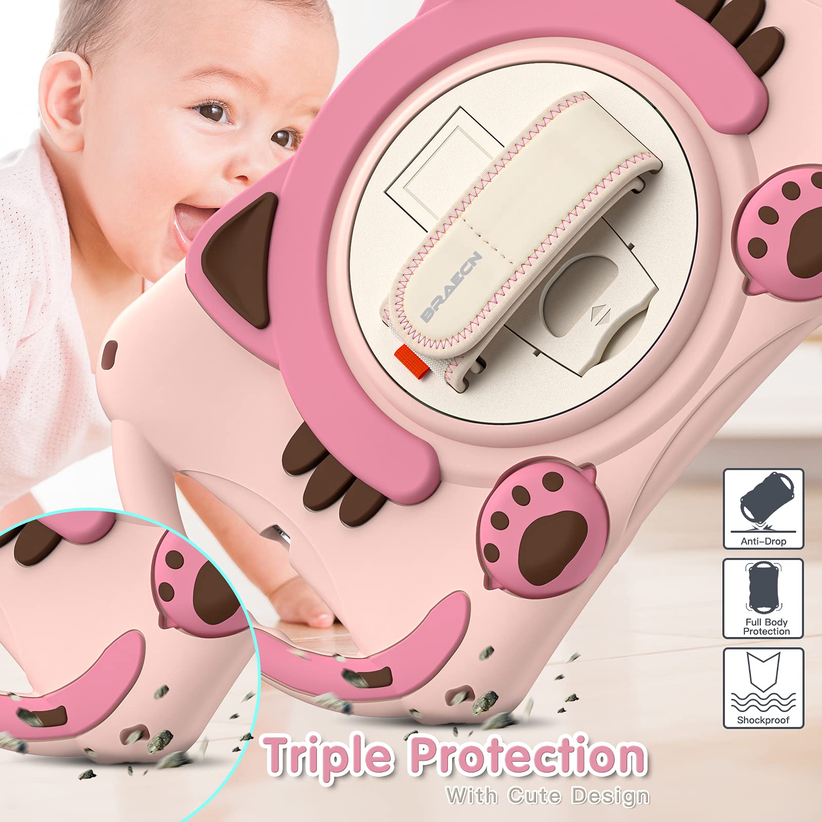 BRAECN Shockproof Silicone Kids Case for Apple iPad 9th/8th/7th Gen 10.2