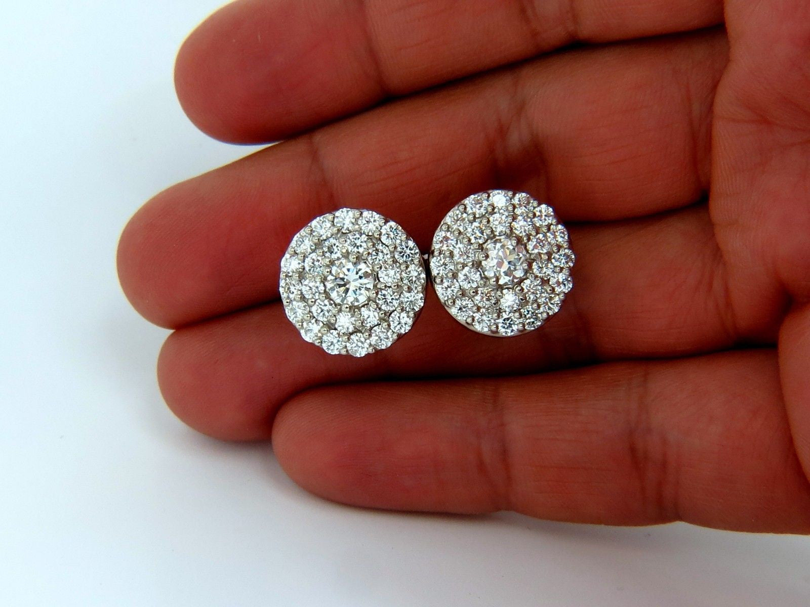 4.26ct Natural Round Diamond Cluster Earrings in 14K Gold (G/VS) - Elegant Cocktail Party Jewelry for Women