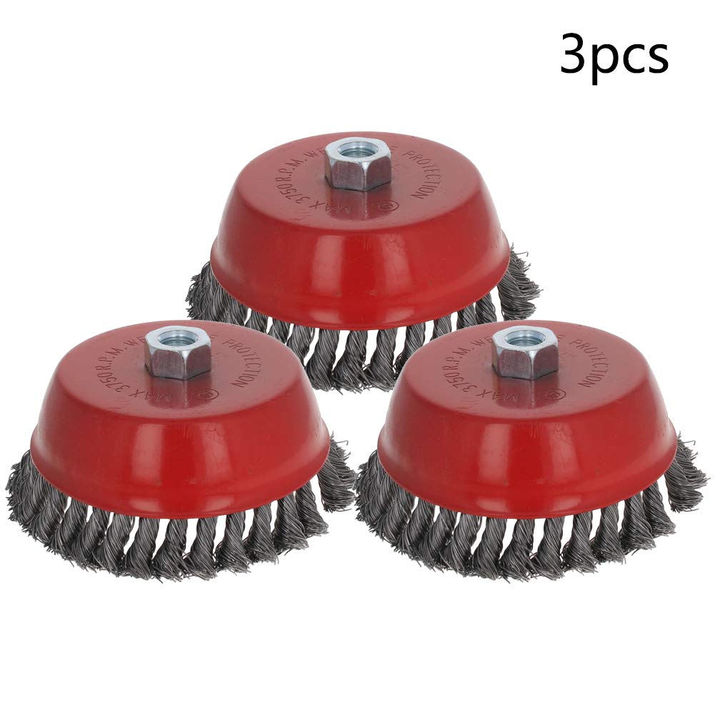 3PCS Steel Wire Cup Brush 150mm M14 Threaded - for Metal Cleaning & Rust Removal