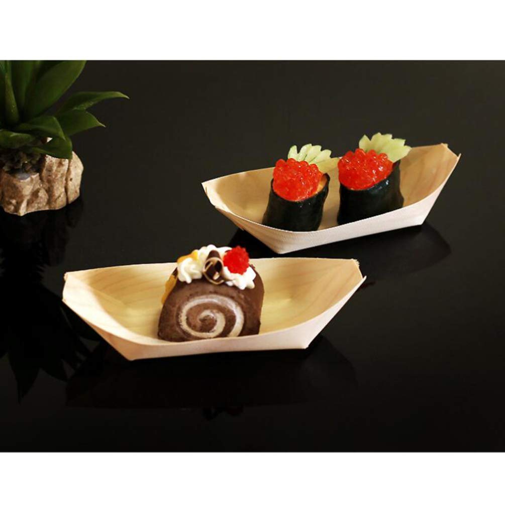 100pcs Bamboo Sushi Boats - Disposable Wooden Serving Trays for Sashimi & Desserts | Party Catering
