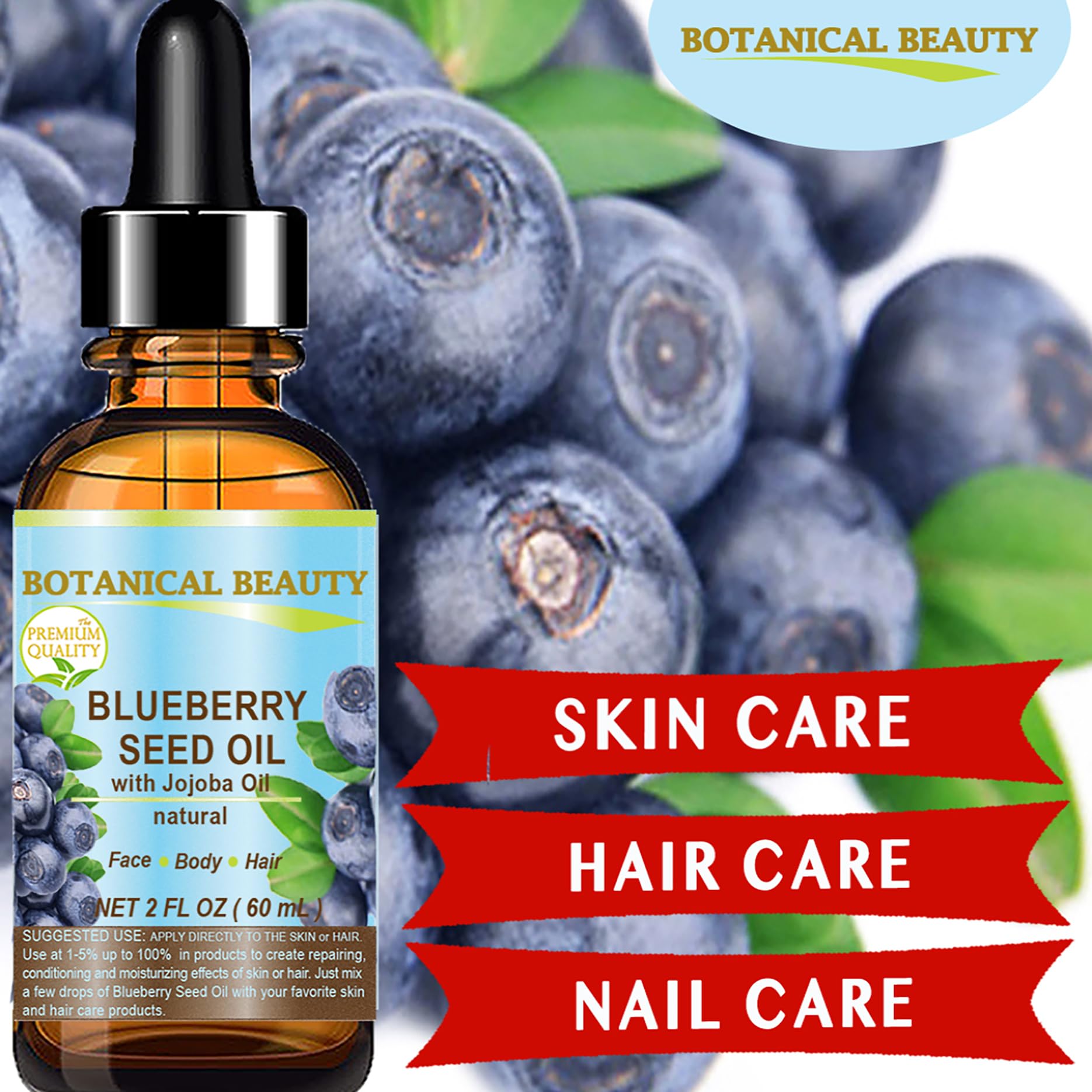 Organic Cold-Pressed Blueberry Seed Oil - 100% Pure Virgin Unrefined Carrier Oil for Face, Hair & Skin Care (1 Fl.oz / 30ml) | Natural Anti-Aging Moisturizer for Dry Skin, Nails & Body | Perfect for DIY Beauty Recipes & Aromatherapy