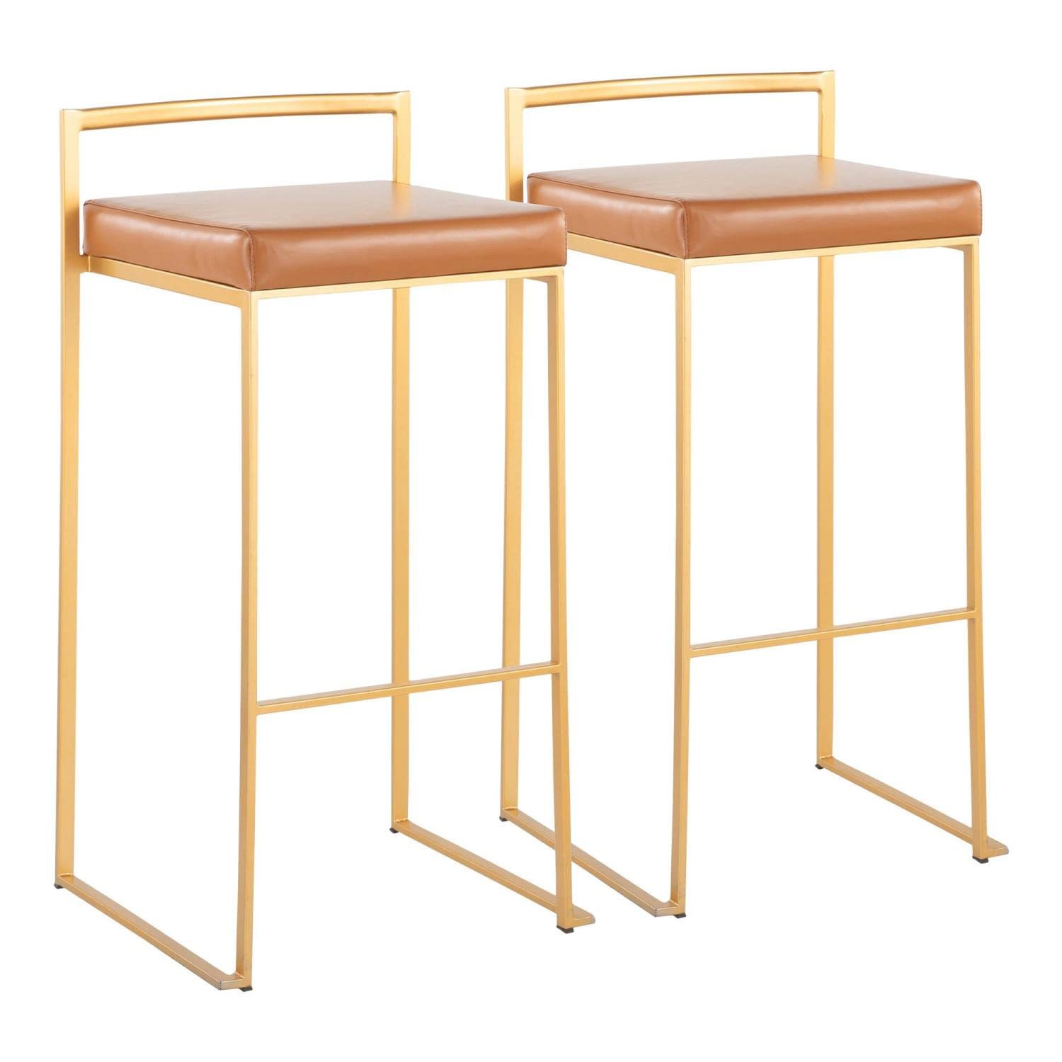 Fuji Stacker Bar Stool Set of 2 - Modern Counter Height Bar Chairs with Back Support for Kitchen Island, Breakfast Nook & Home Bar - Comfortable & Stylish Barstools for Dining & Entertaining