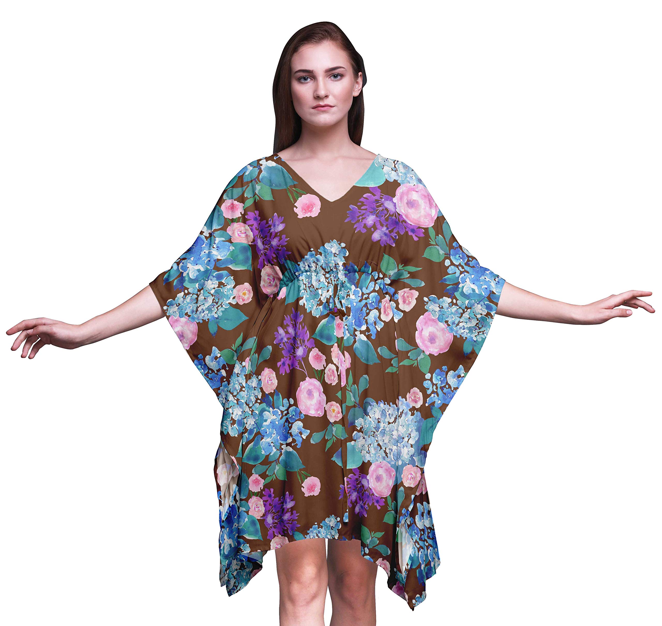 Bimba Women's Short Caftan Midi Dress - Beach Cover Up, Swimwear Cover Up, Summer Kaftan Dress for Pool, Vacation & Boho Outfits