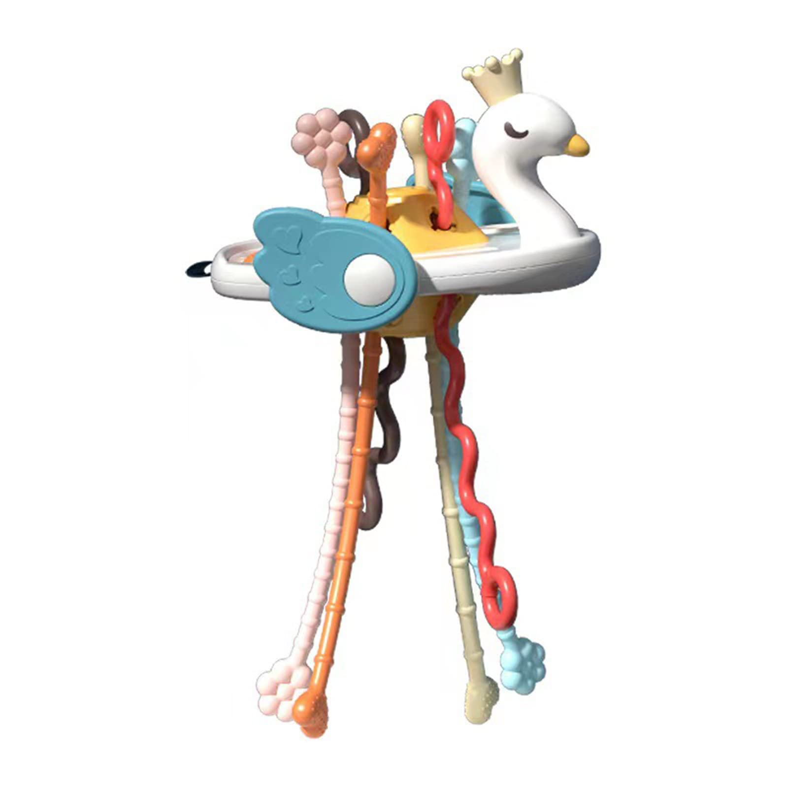 Montessori Baby Pull String Activity Toy with Bubble Pop & Teether - Silicone Sensory Toys for Toddlers 1-3 Years, Motor Skills Rattle for Infants, Perfect Travel Toy & Gift for 12+ Months (Swan Design)