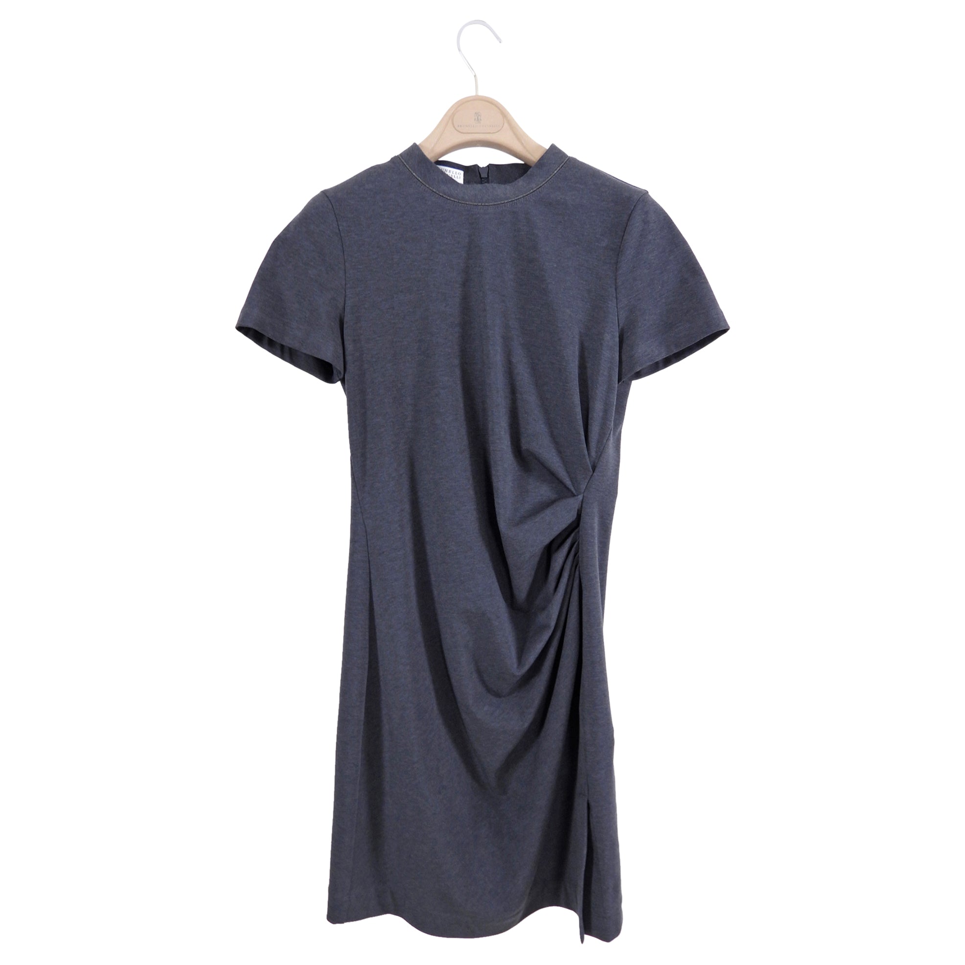 Brunello Cucinelli Grey Jersey Short Sleeve Dress for Women - Size S / 6 - Perfect for Summer Outings, Office Wear & Casual Elegance