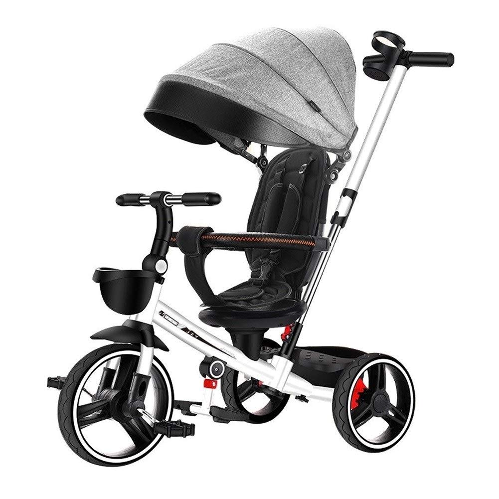 4 in 1 Convertible Baby Bike Stroller - Foldable Kids Toy Car Seat with 360° Swivel & Safety Fence - Perfect Birthday Gift for Boys & Girls (Gray) - Ideal for Outdoor Walks, Park Visits & Family Adventures